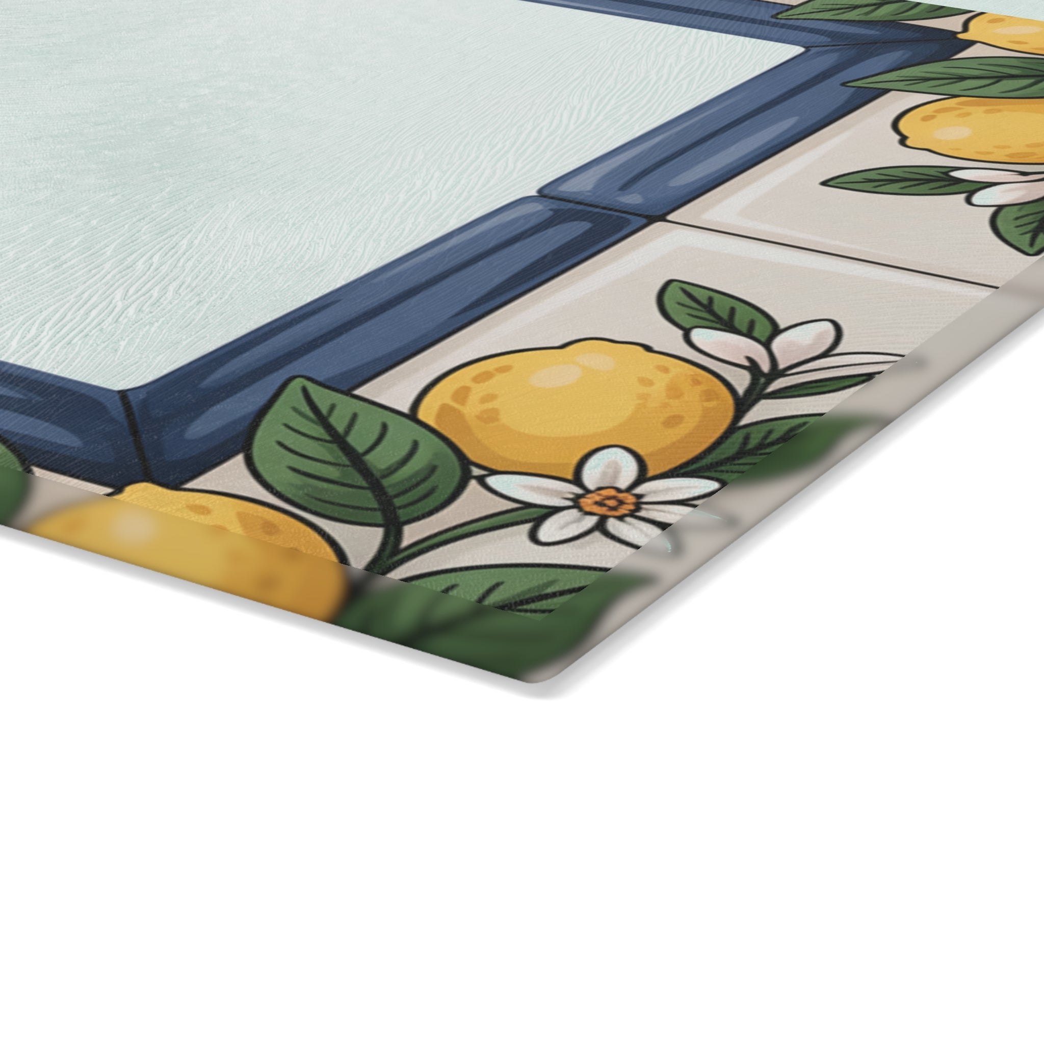 Lemon Tile Border Glass Cutting Board | Citrus Kitchen Decor