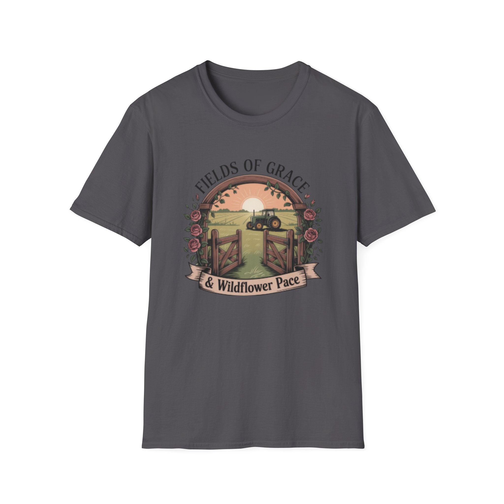 Fields of Grace tractor sunset T-Shirt | farmhouse country floral