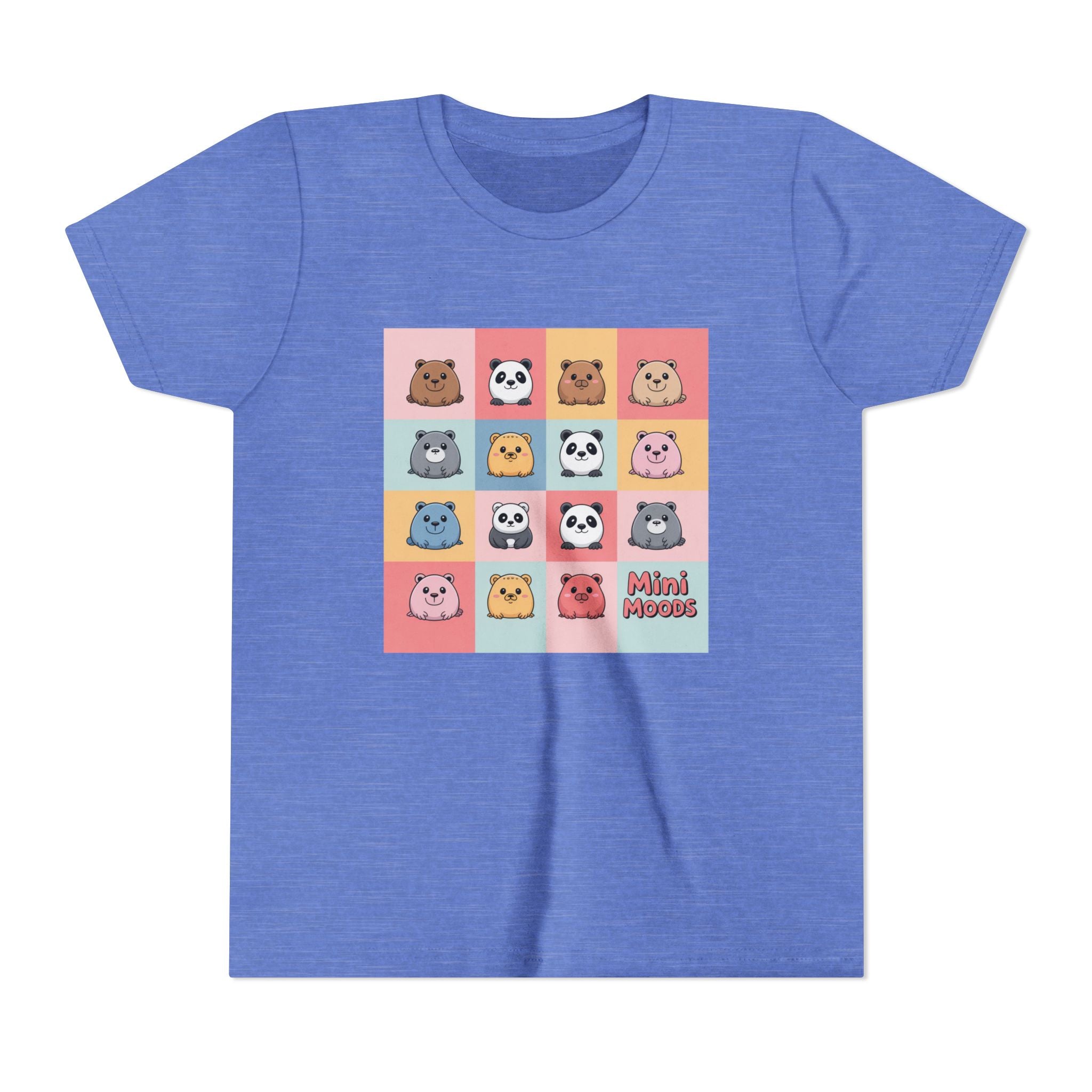 Kids Tee — Colorful Mini Paws Grid Shirt (Cute Animal Faces)