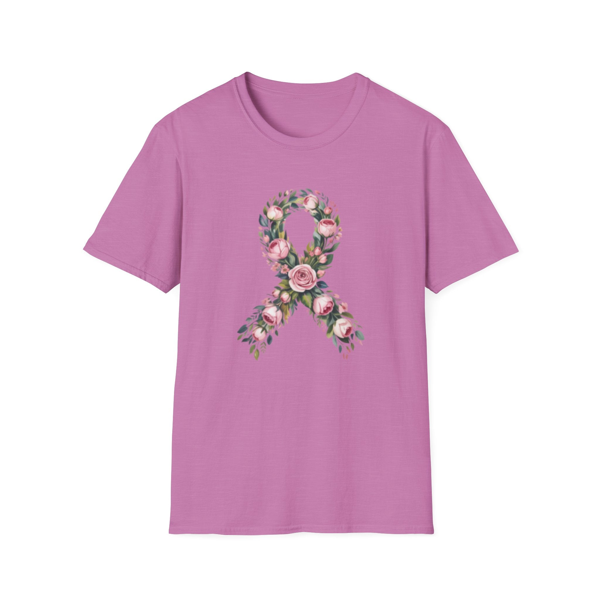 Floral Awareness Ribbon T-Shirt — Pink Rose Breast Cancer Support Tee