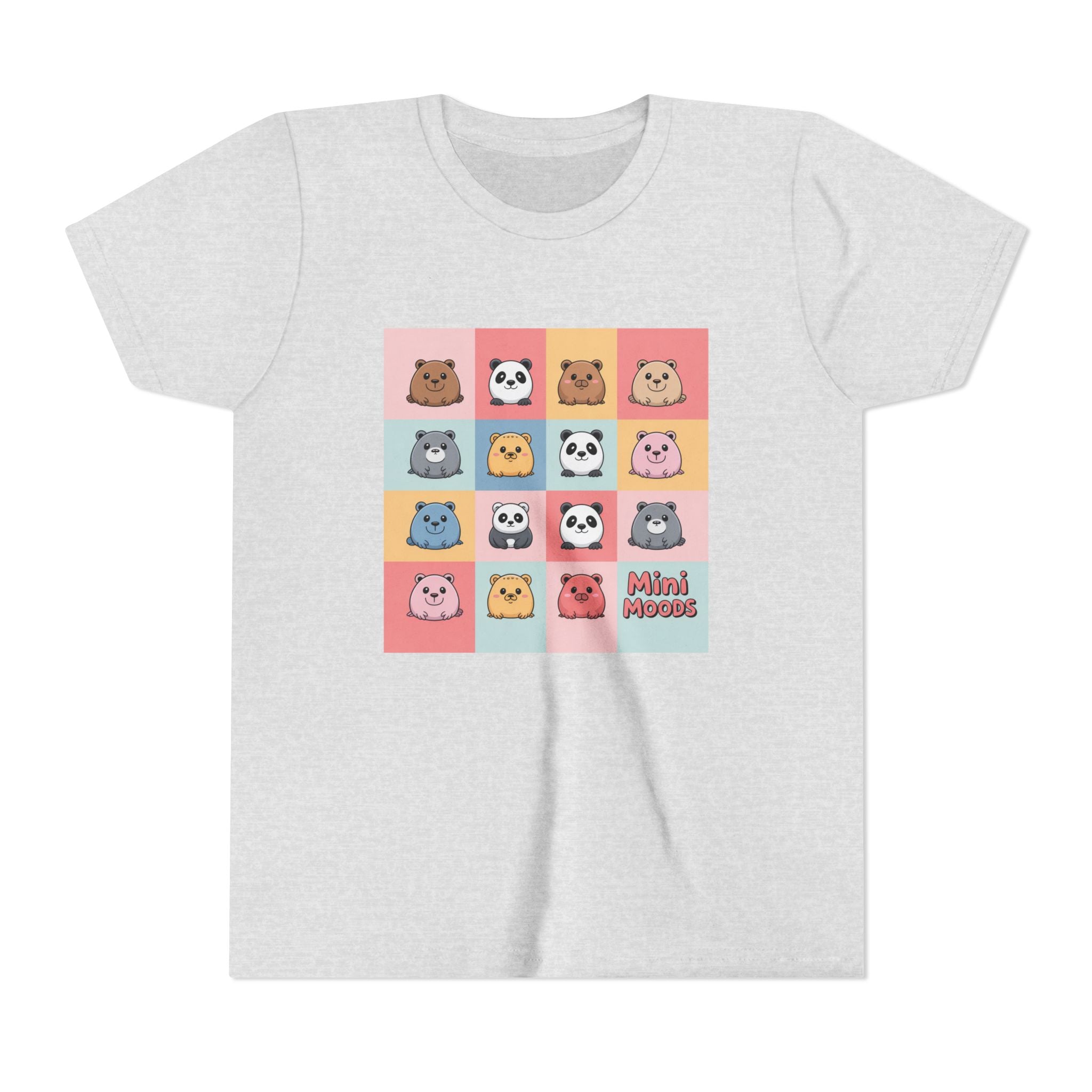 Kids Tee — Colorful Mini Paws Grid Shirt (Cute Animal Faces)