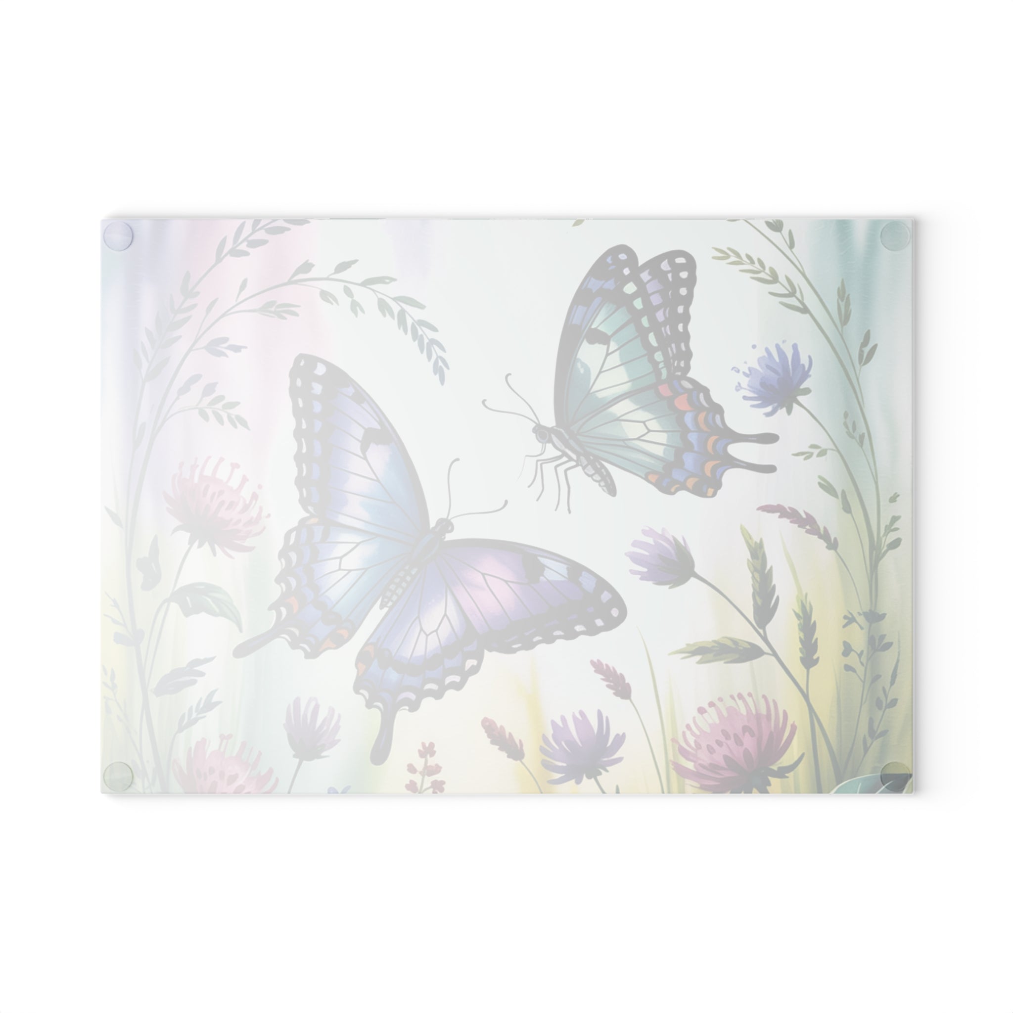 Blue Purple Butterflies Glass Cutting Board | Floral Meadow