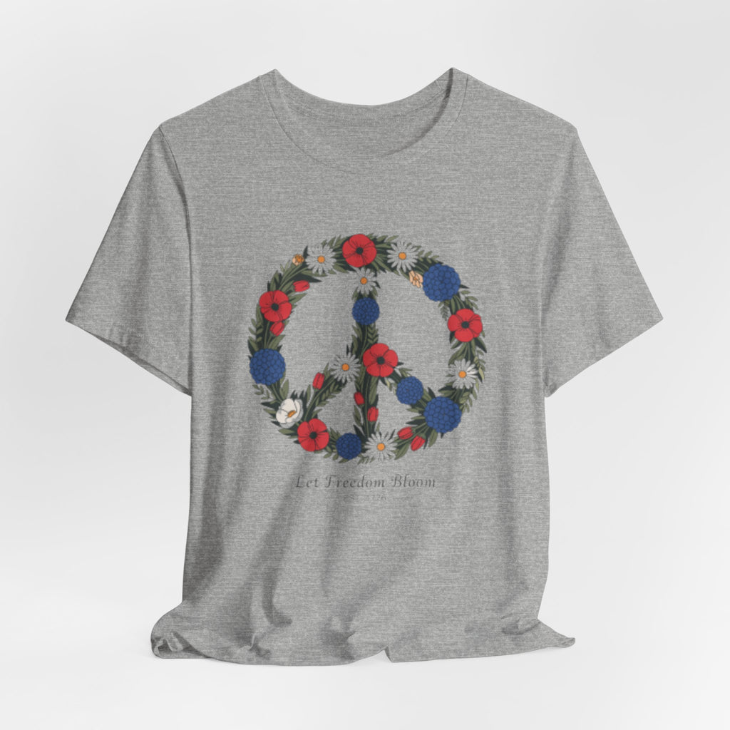 Floral Peace Sign Fourth of July T-Shirt | Red Blue flowers, Let Freedom Bloom