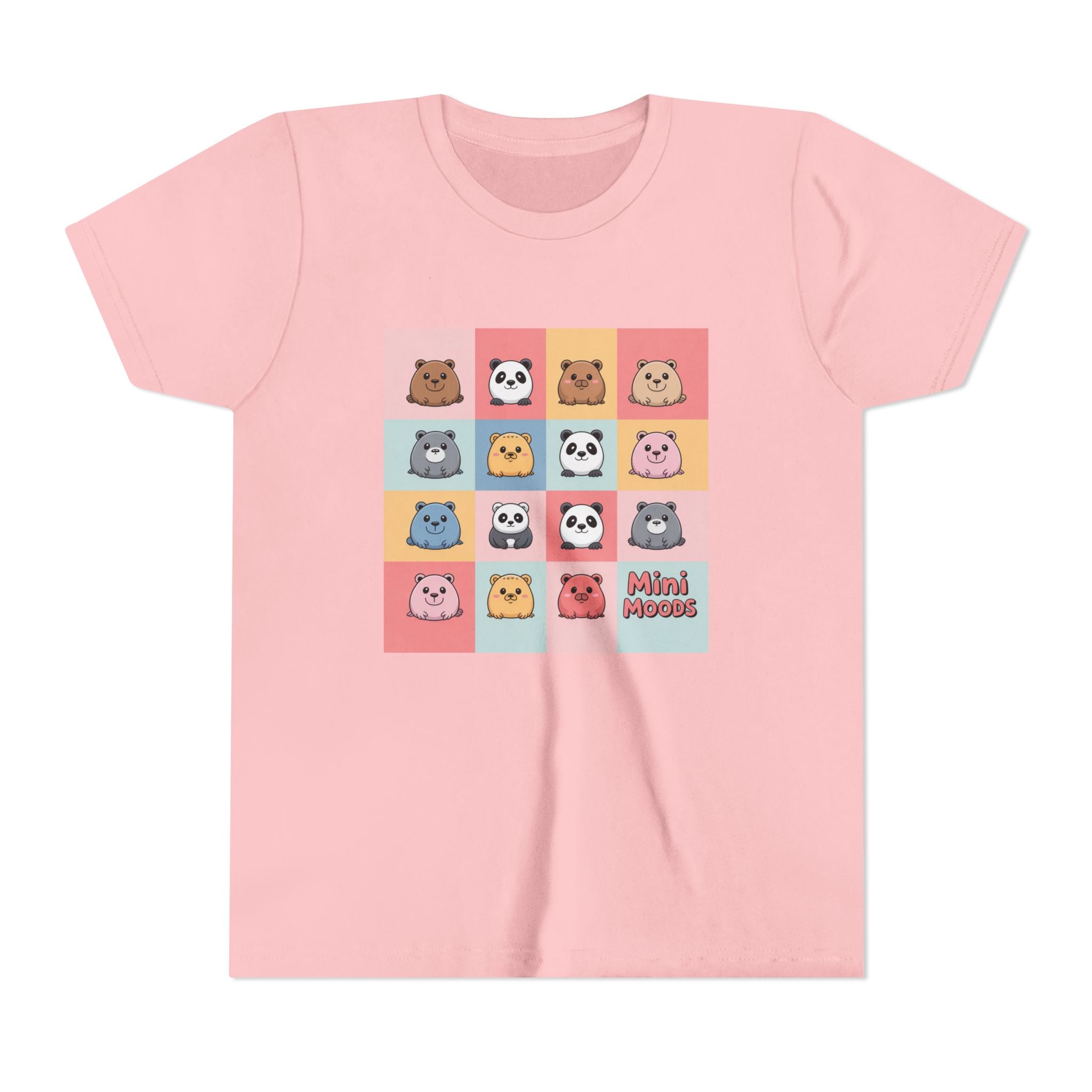 Kids Tee — Colorful Mini Paws Grid Shirt (Cute Animal Faces)