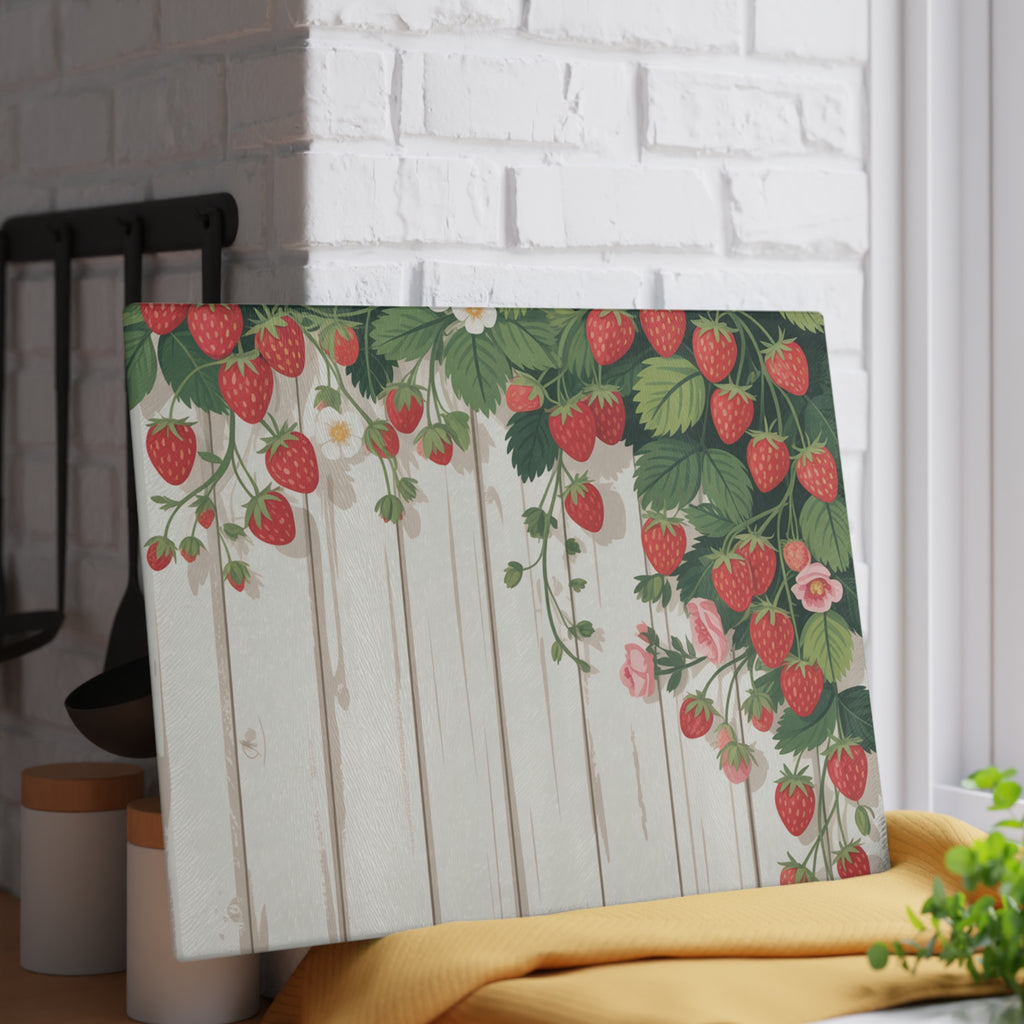Strawberry Vine Glass Cutting Board | Rustic Farmhouse Kitchen