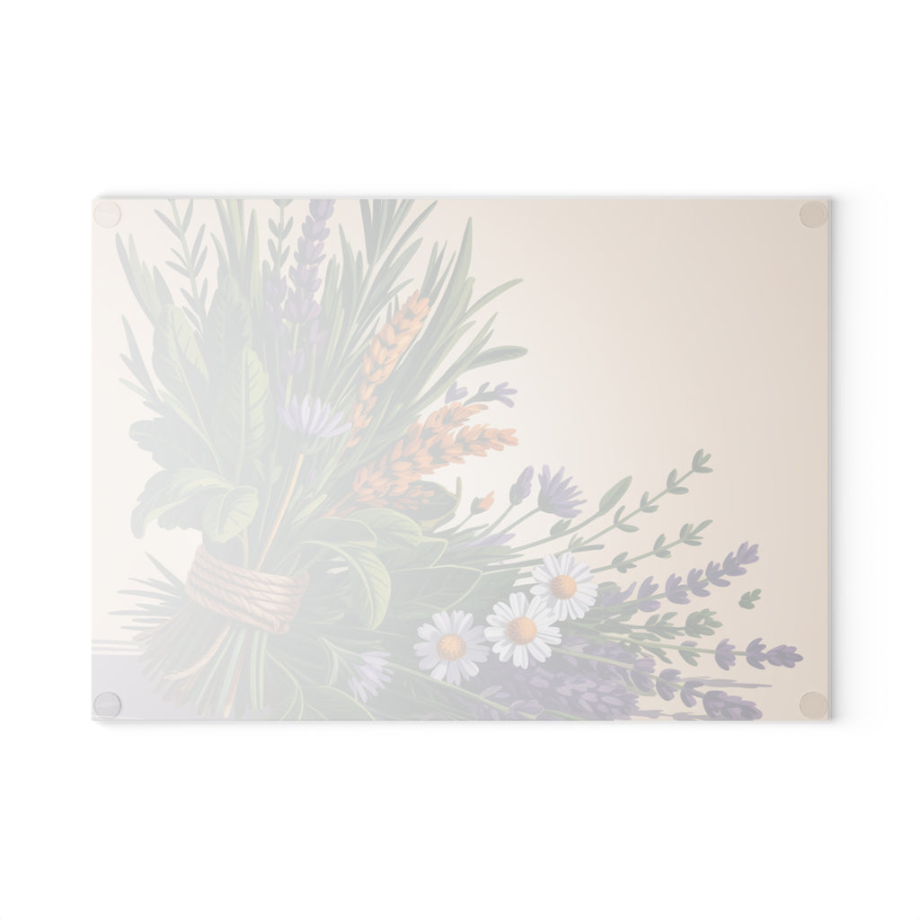 Lavender and Wildflower Bouquet Glass Cutting Board | Floral Kitchen Decor