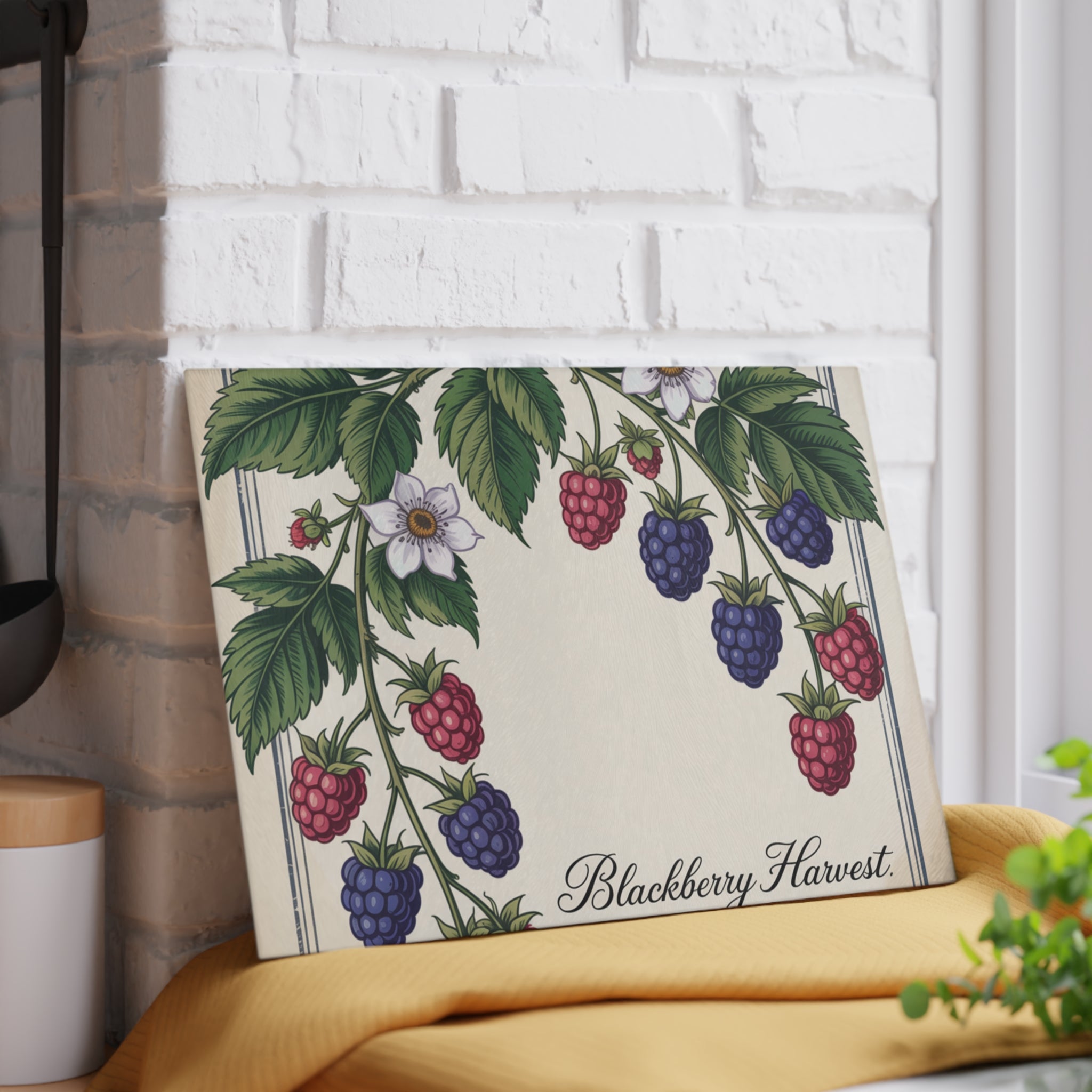 Blackberry Harvest glass cutting board | vintage berry kitchen decor