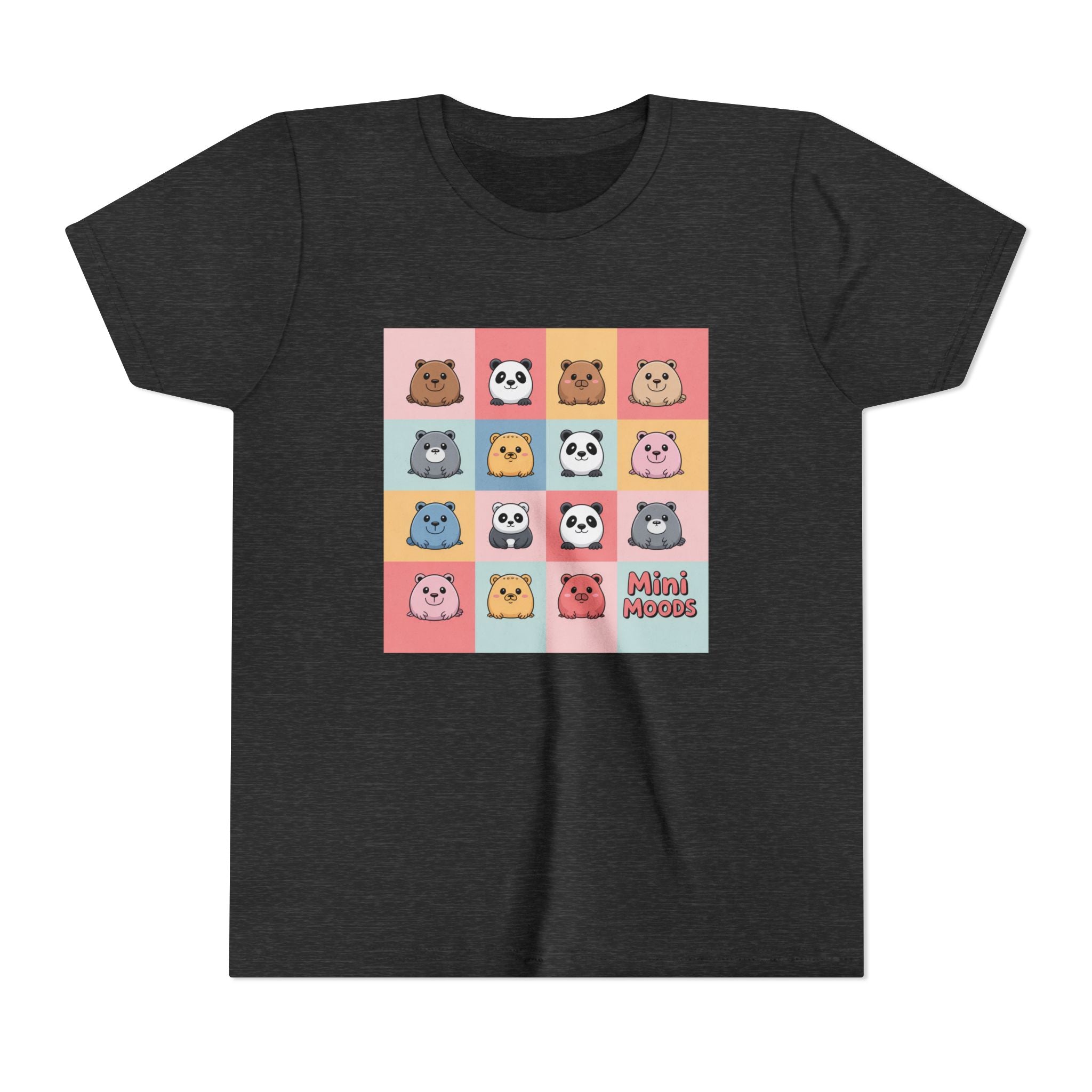 Kids Tee — Colorful Mini Paws Grid Shirt (Cute Animal Faces)