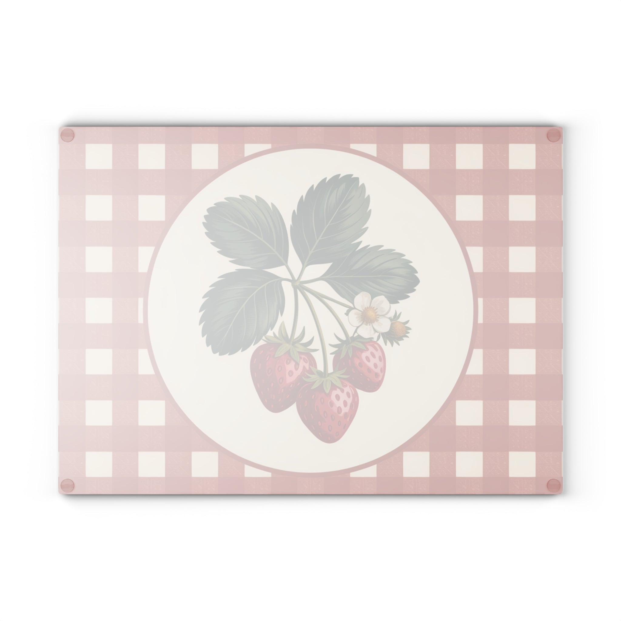 Strawberry Vintage Illustration Glass Cutting Board | Gingham