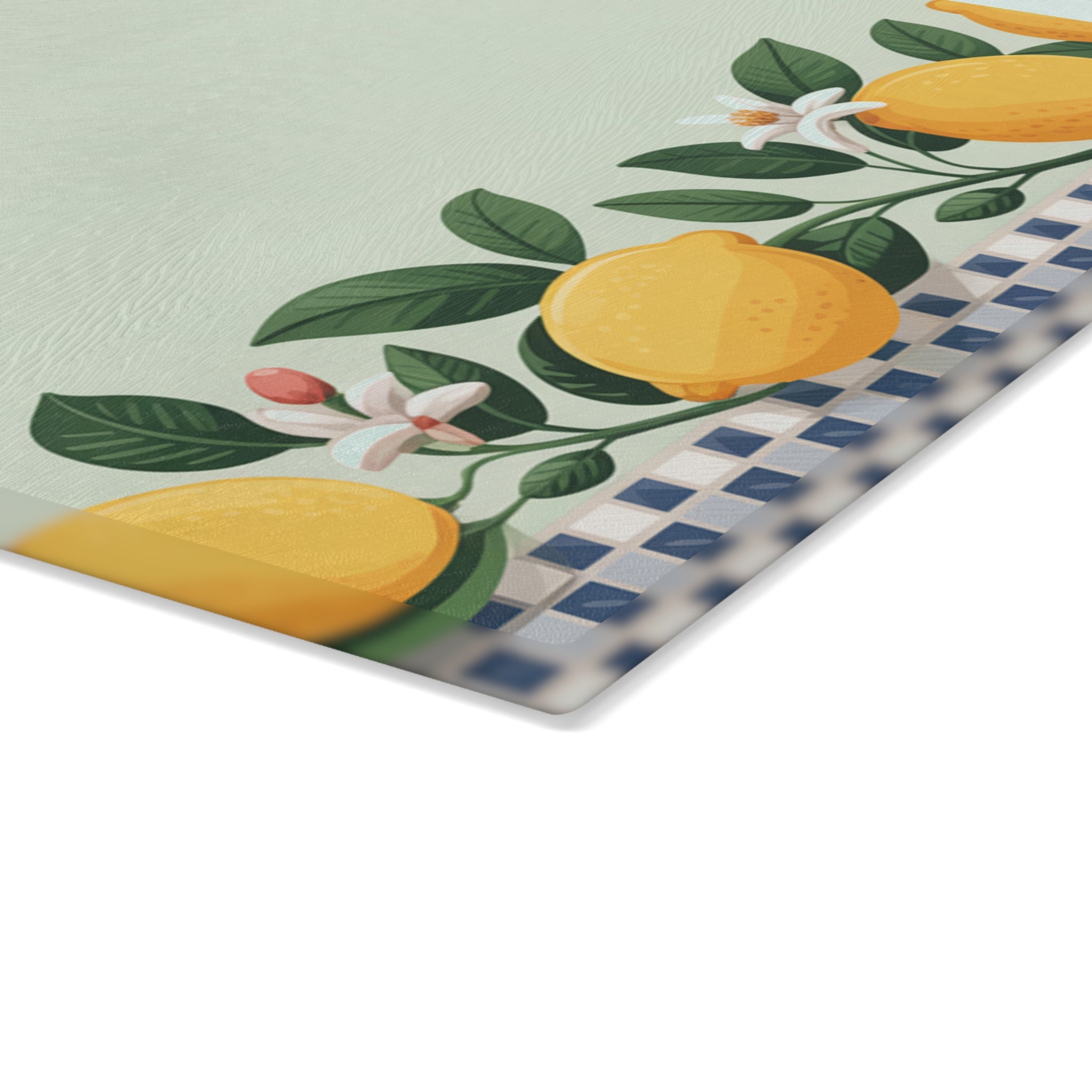 Lemon Border Glass Cutting Board | Checkered Edge, Citrus Kitchen Decor
