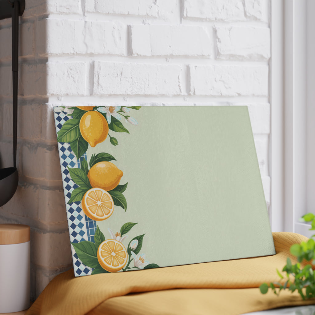 Lemon Border Glass Cutting Board | Citrus Kitchen Decor