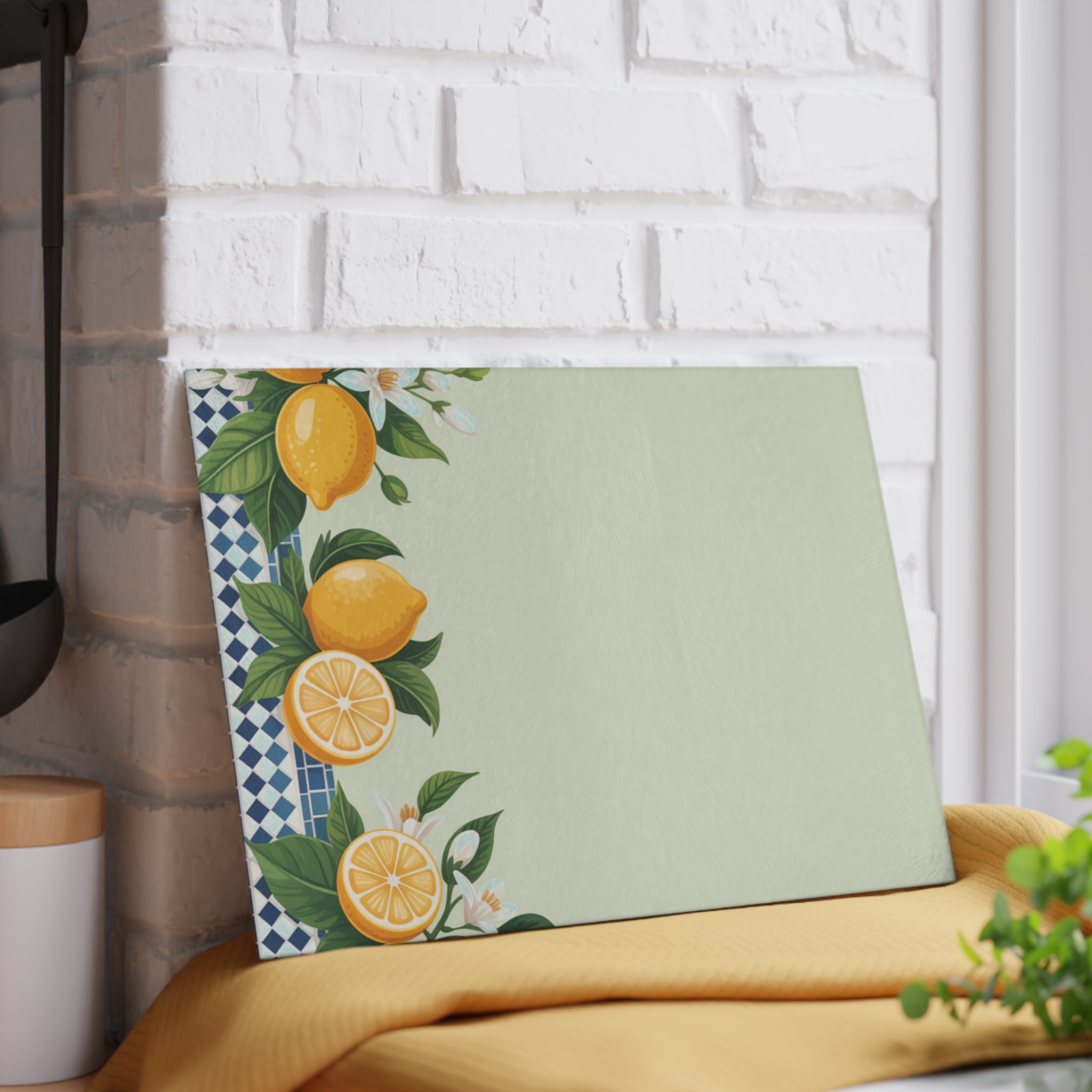 Lemon Border Glass Cutting Board | Citrus Kitchen Decor
