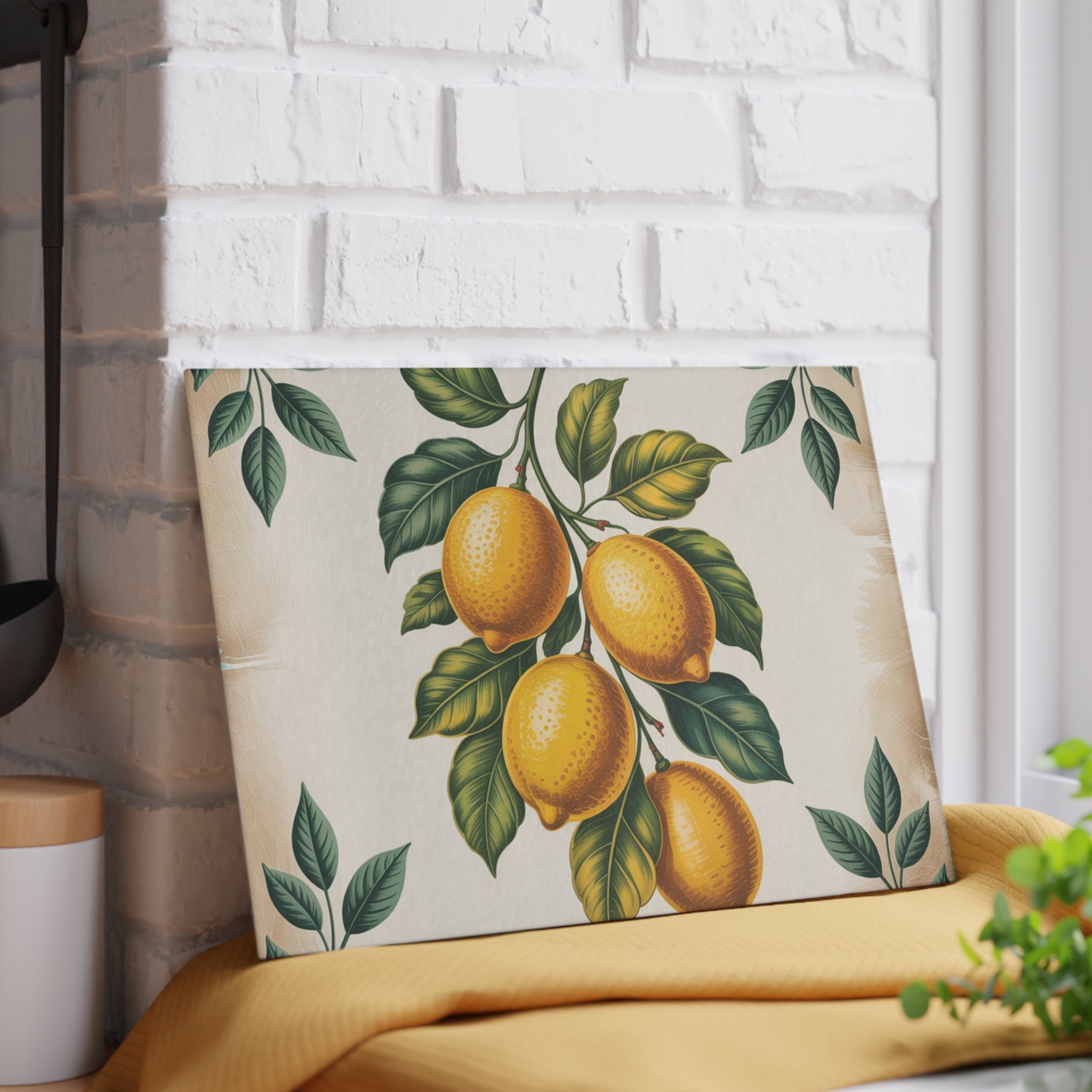 Vintage Lemon Branch Glass Cutting Board | Citrus Kitchen Decor