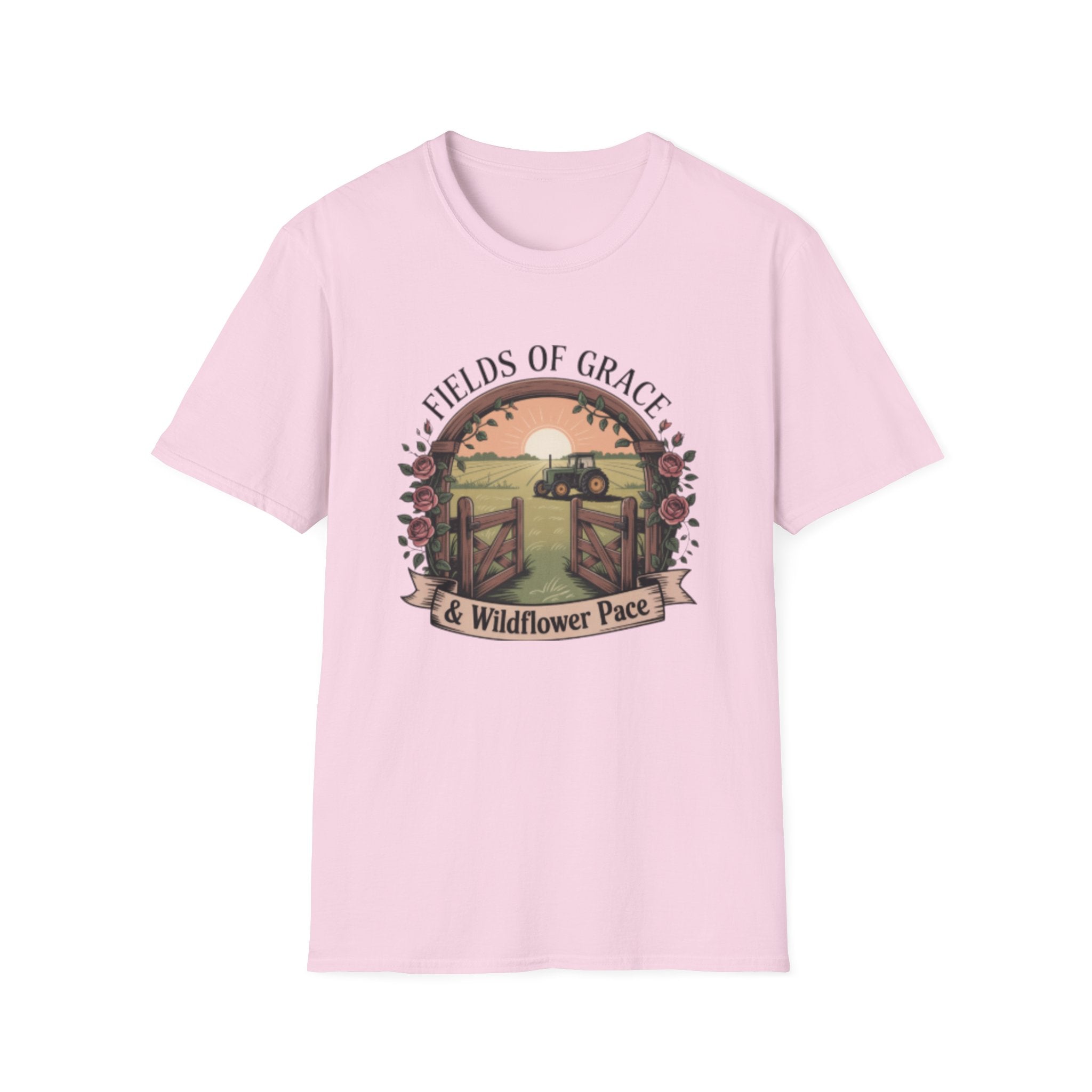 Fields of Grace tractor sunset T-Shirt | farmhouse country floral