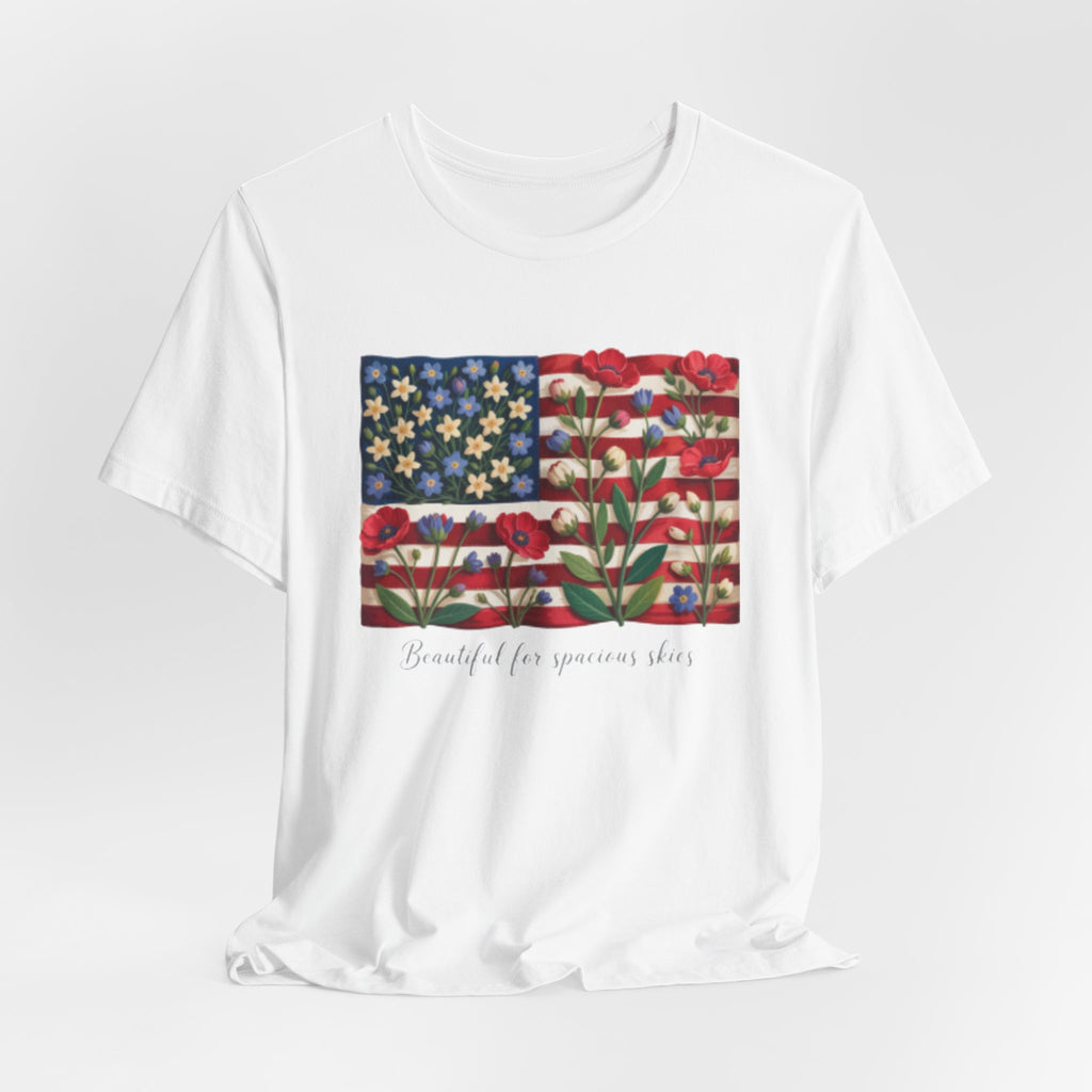 Patriotic Floral Flag T-Shirt — "Beautiful for Generations" Graphic Tee