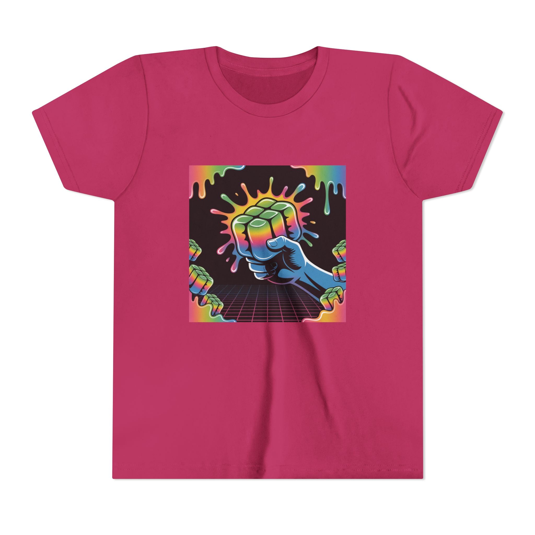 Youth Tee — Retro Neon Fist Graphic Kids Shirt