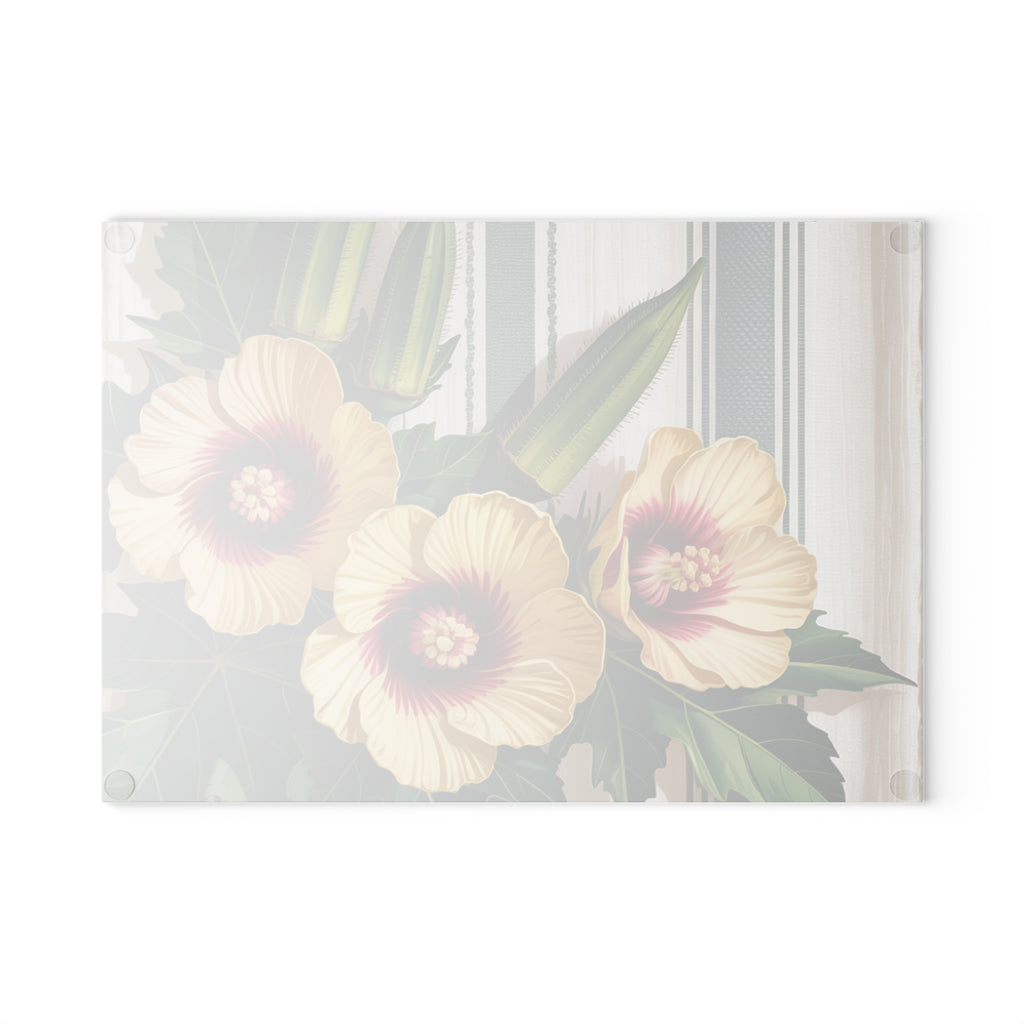 Yellow Hibiscus Floral Glass Cutting Board | Botanical Kitchen Decor