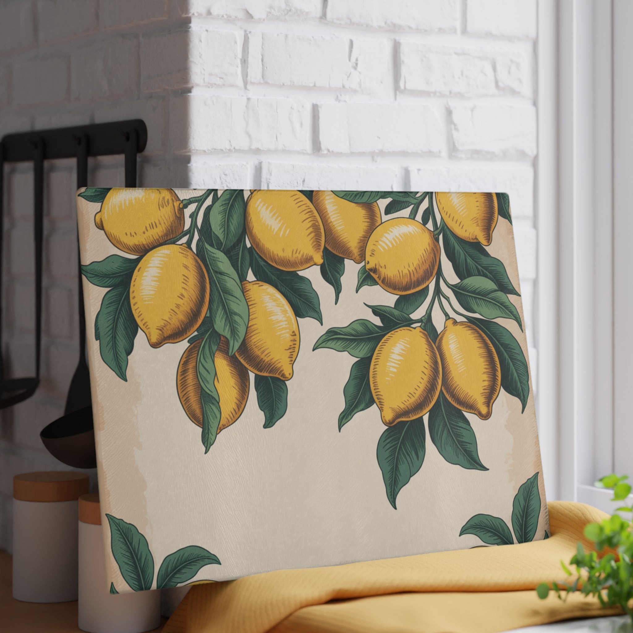 Lemon Branches Glass Cutting Board | Citrus Kitchen Decor