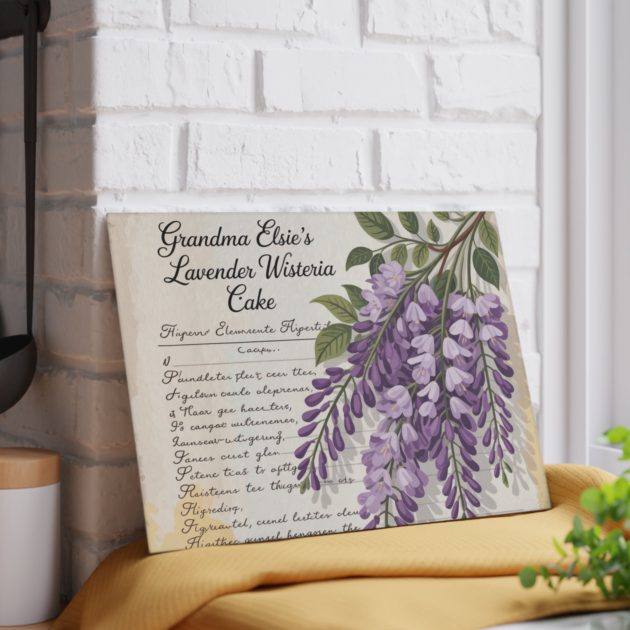 Lavender Wisteria Recipe Glass Cutting Board | Floral Kitchen Decor