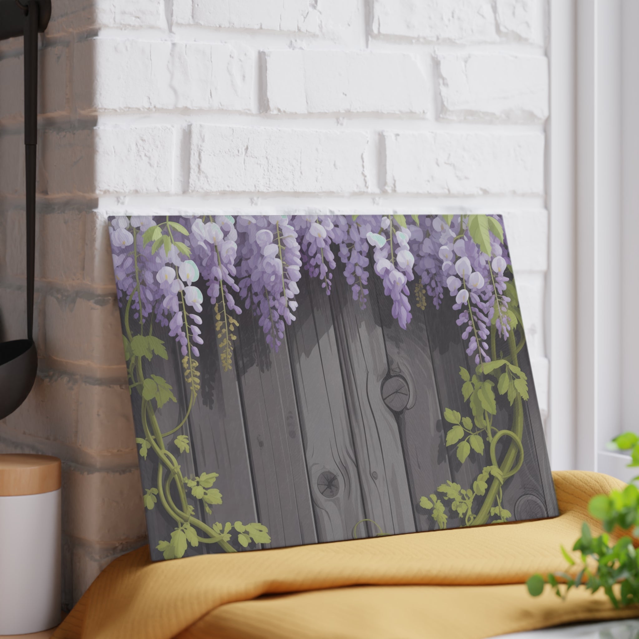 Wisteria Vines Glass Cutting Board | Purple Floral Wood Plank