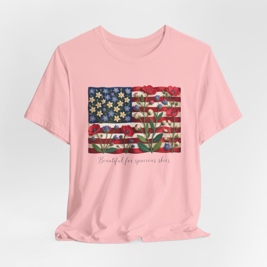 Patriotic Floral Flag T-Shirt — "Beautiful for Generations" Graphic Tee