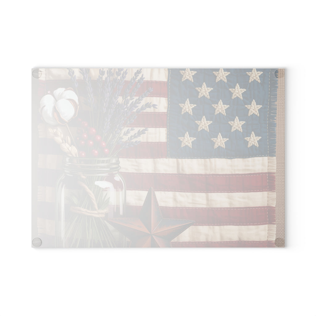Rustic American Flag Mason Jar Glass Cutting Board | Farmhouse Decor