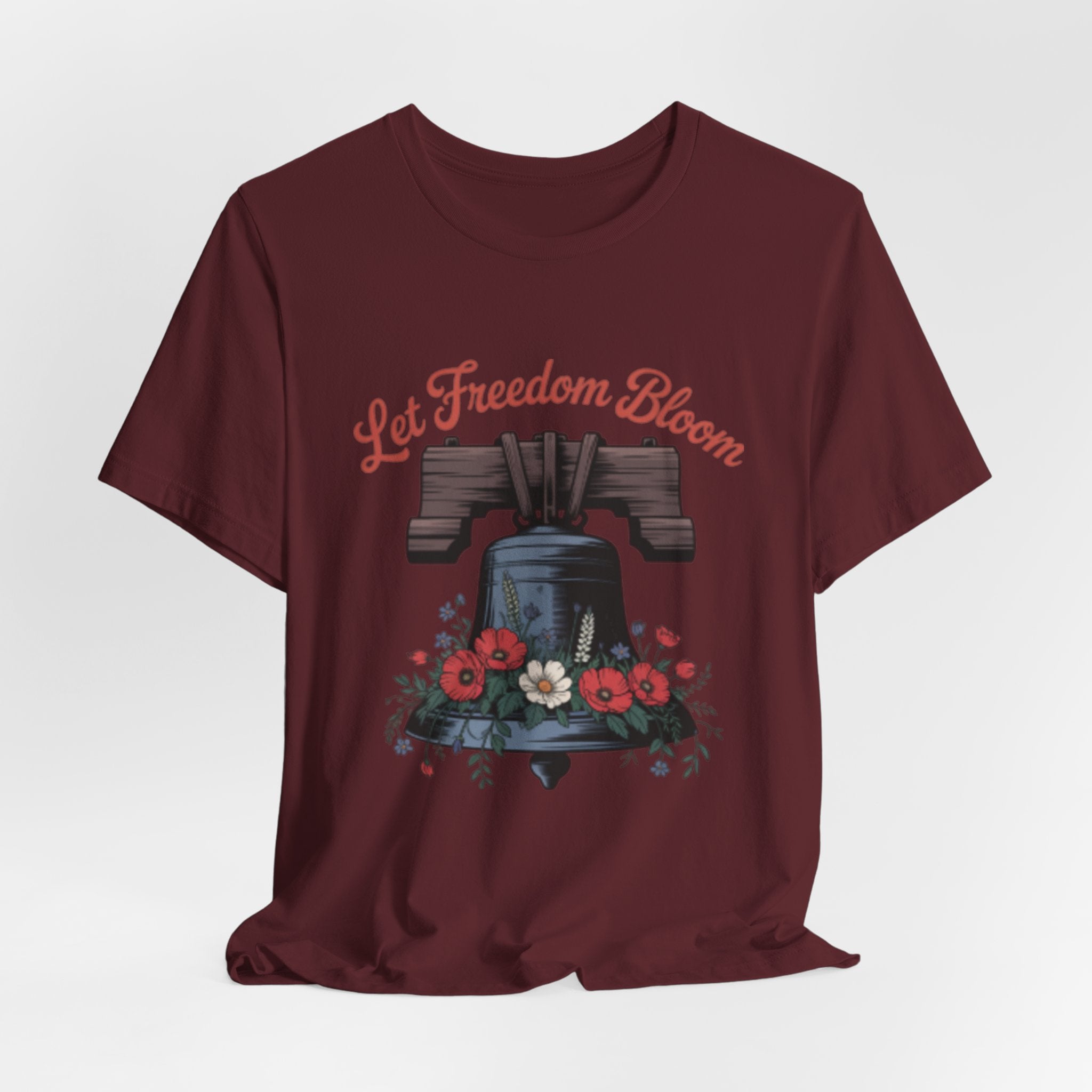 Liberty Bell Floral Tee — “Let Freedom Bloom” Patriotic Shirt