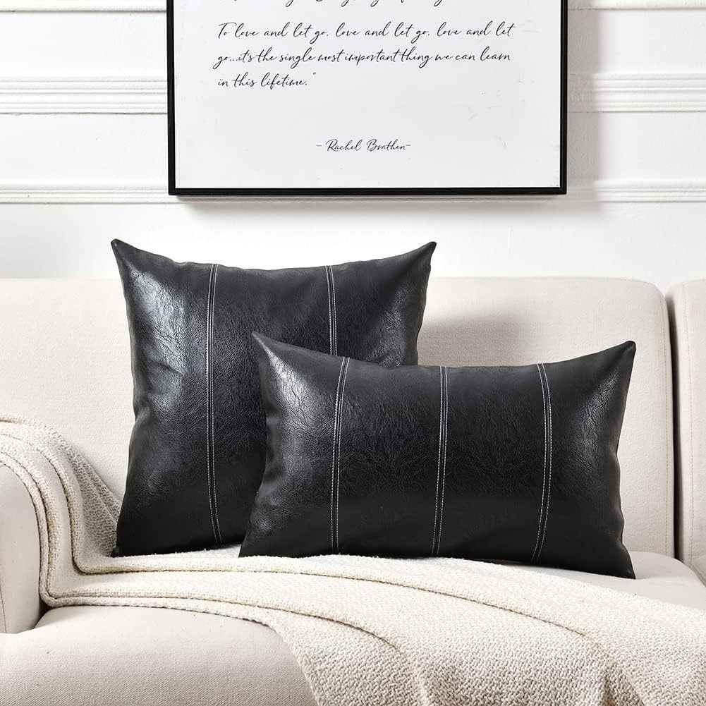 PU Leather Stitching Throw Pillow Cover