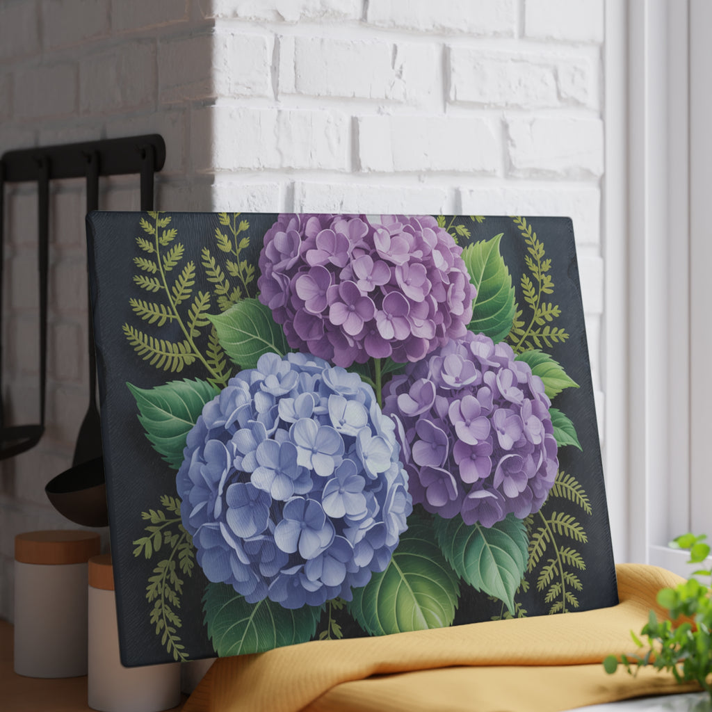 Hydrangea Bouquet Glass Cutting Board | Floral Kitchen Decor