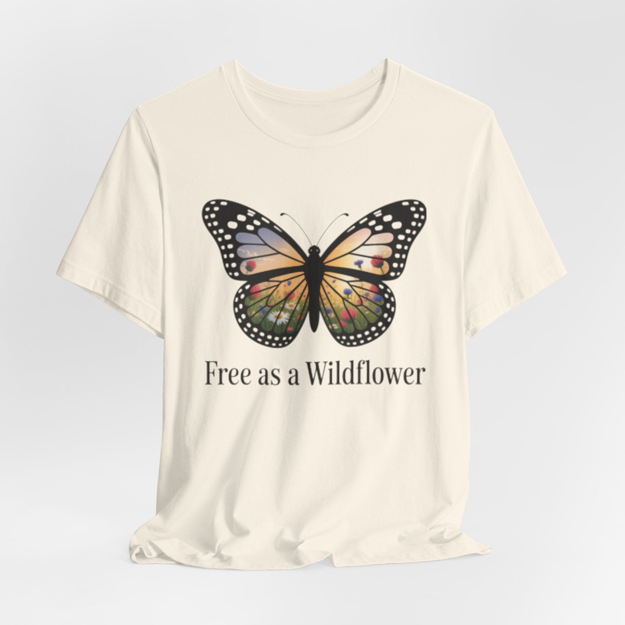 Butterfly “Free as a Wildflower” Tee — Floral Nature Graphic T-Shirt