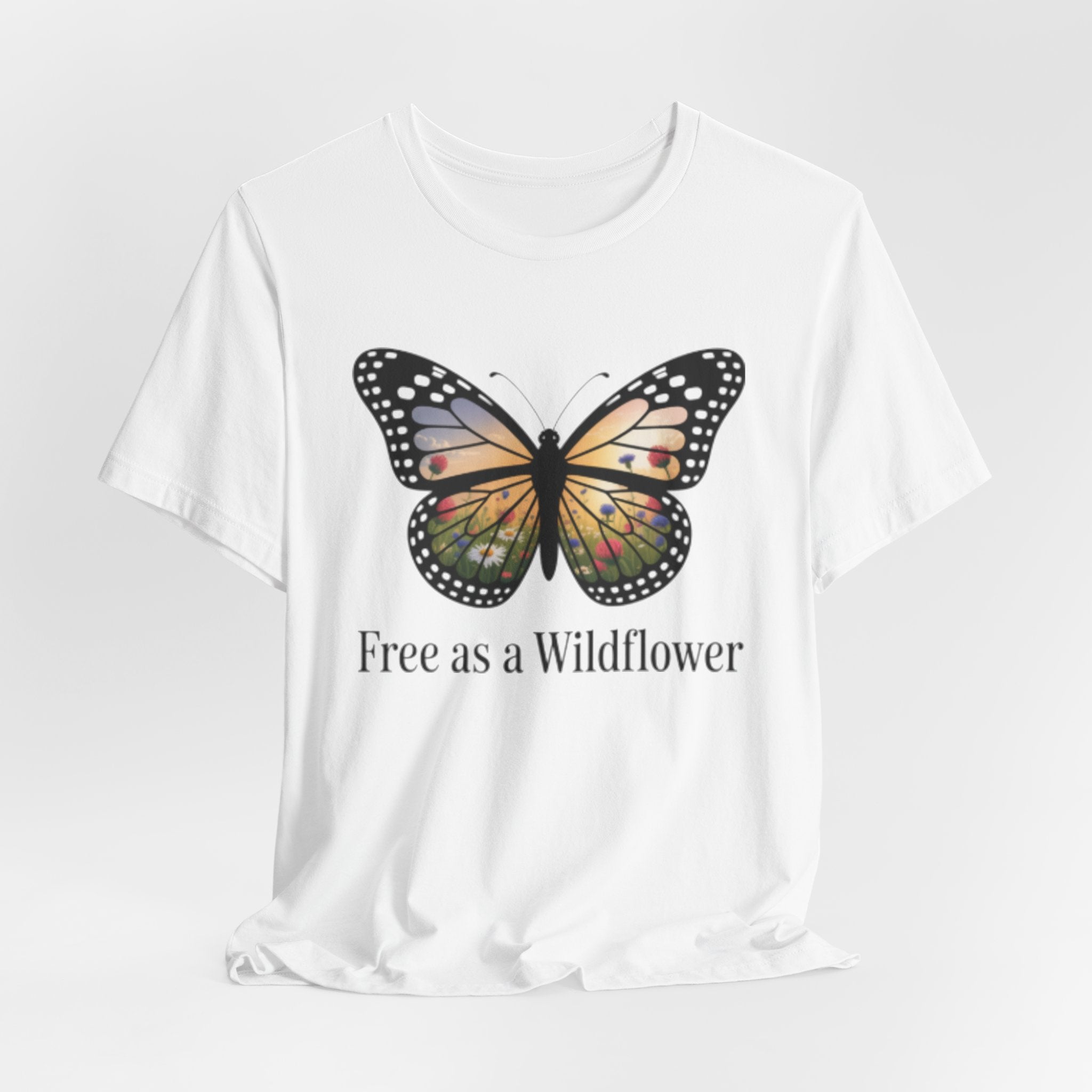 Butterfly “Free as a Wildflower” Tee — Floral Nature Graphic T-Shirt