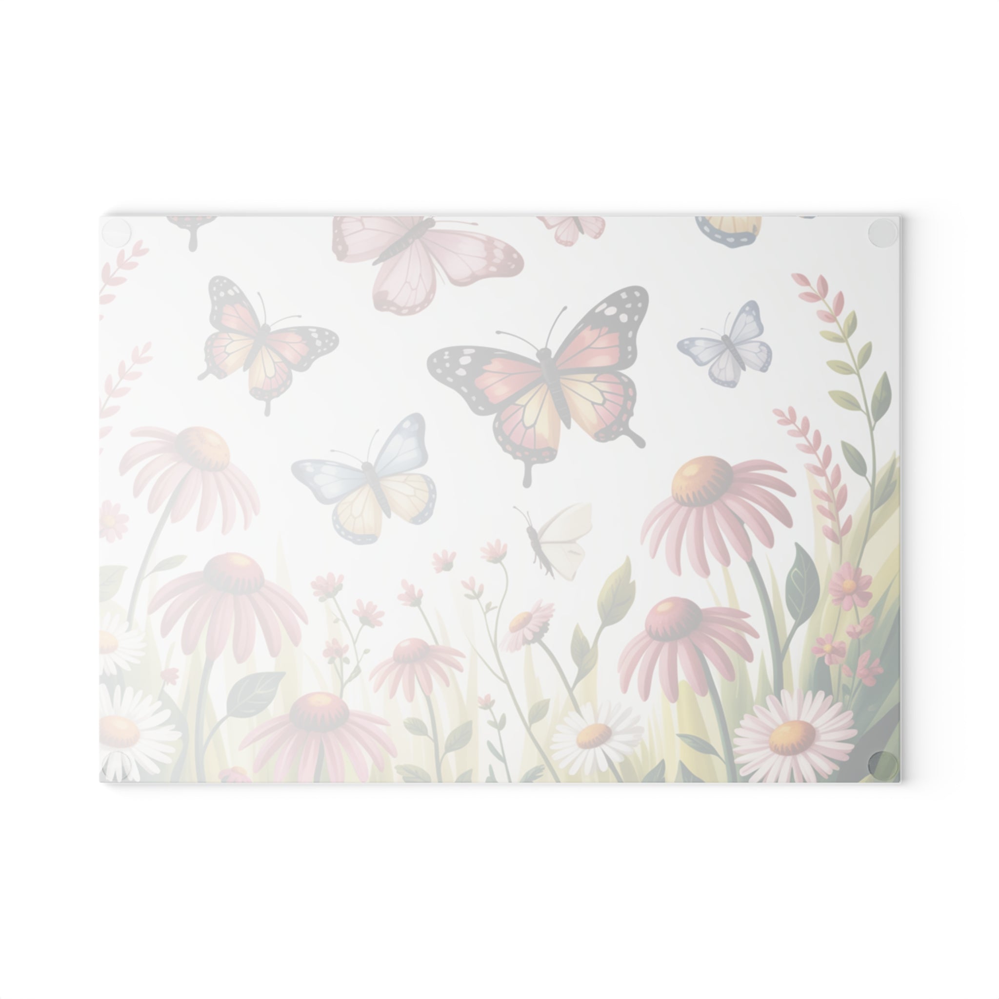 Butterflies and Wildflowers Glass Cutting Board | Floral Kitchen Decor