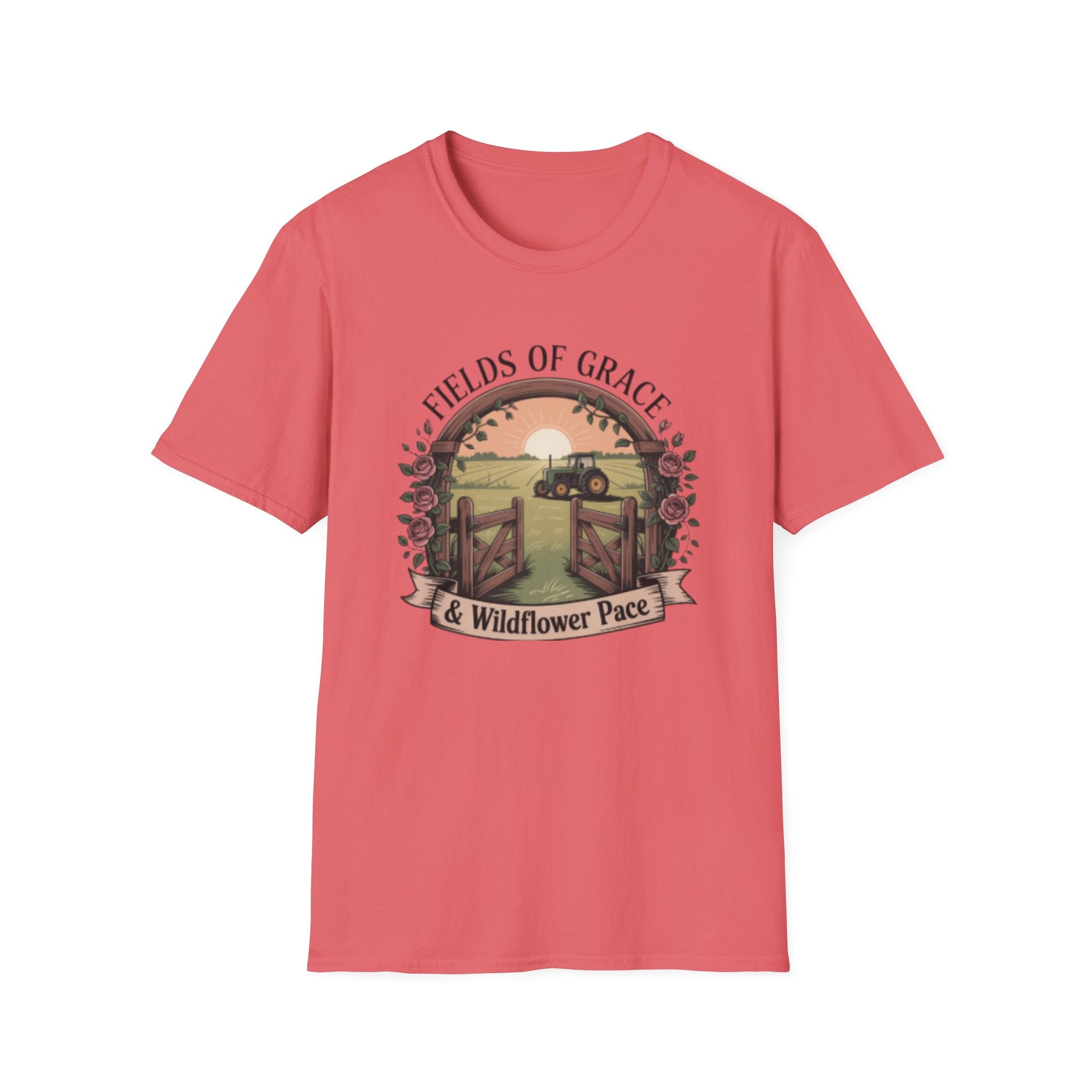 Fields of Grace tractor sunset T-Shirt | farmhouse country floral