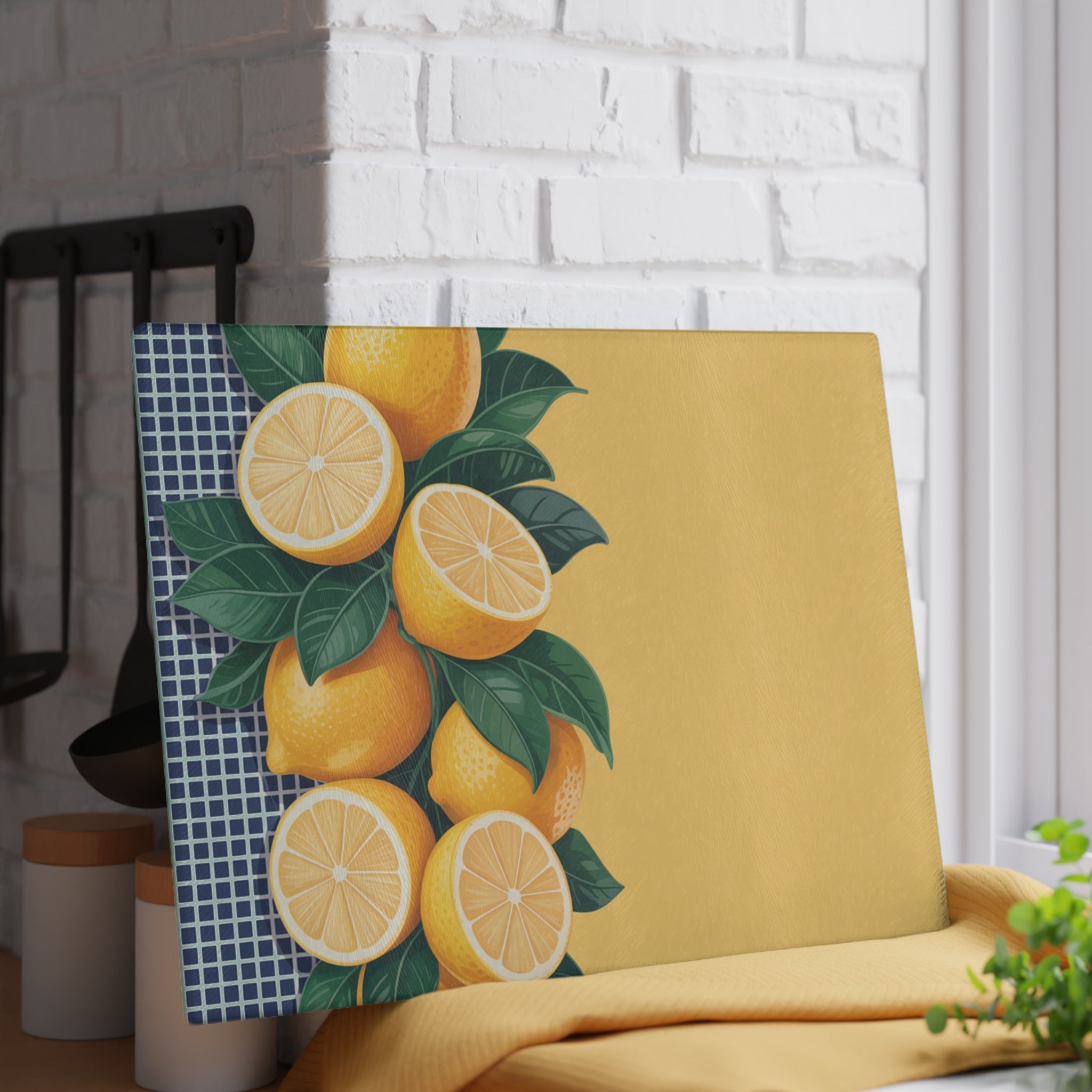 Lemon Branches Glass Cutting Board | Citrus Kitchen Decor