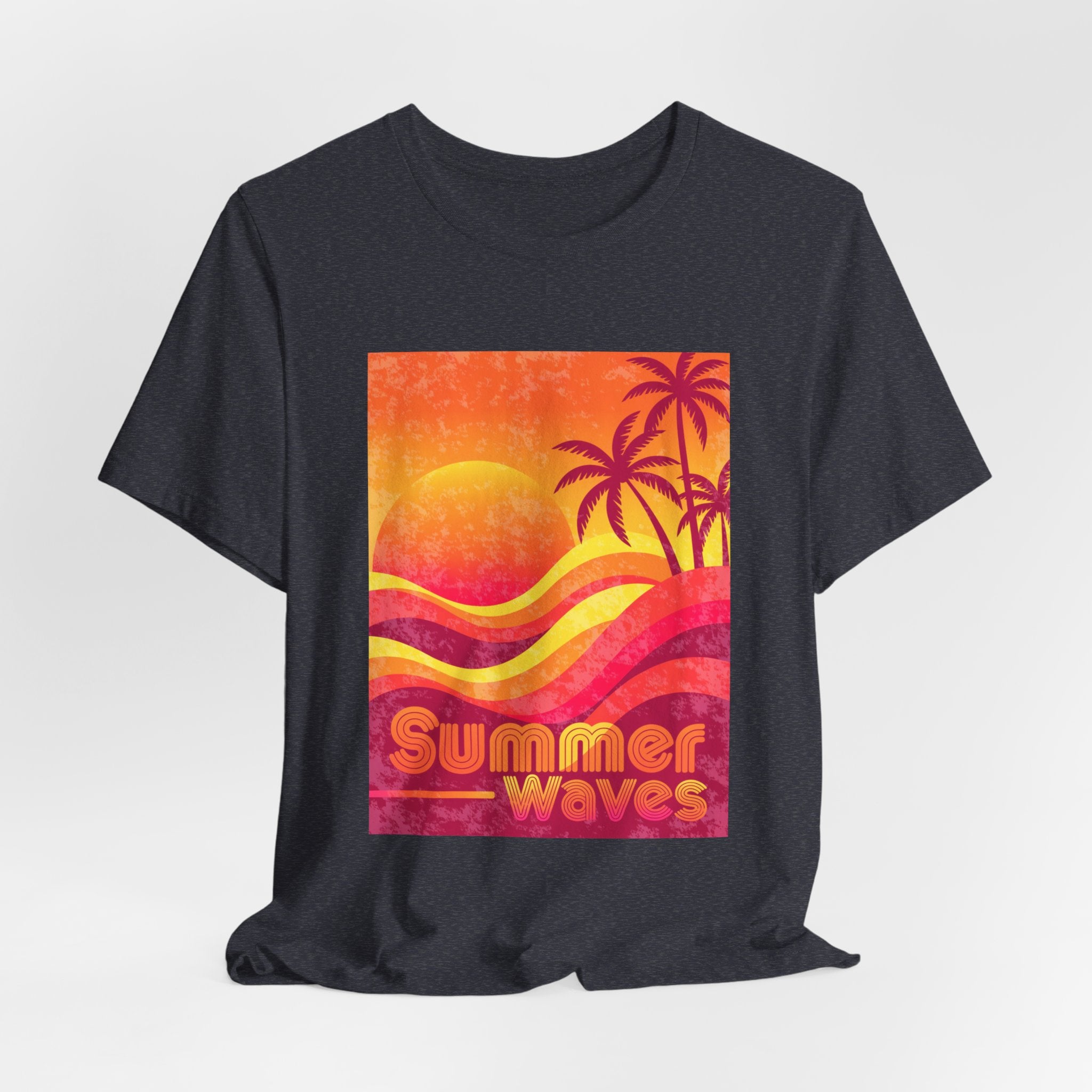 Summer Waves Retro Sunset Palm Beach Tee