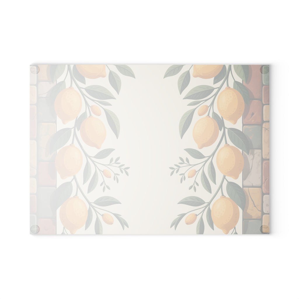 Lemon Vine Pattern Glass Cutting Board | Citrus Kitchen Decor