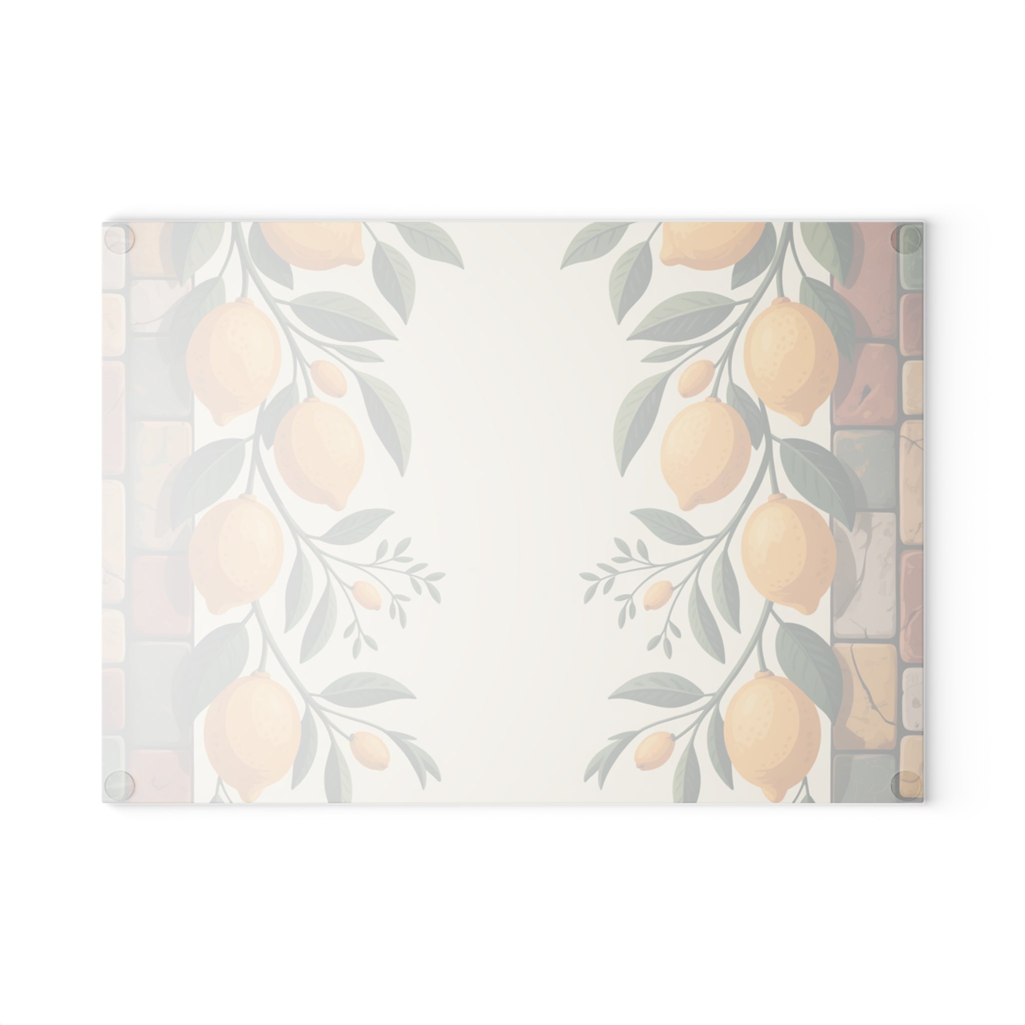 Lemon Vine Pattern Glass Cutting Board | Citrus Kitchen Decor