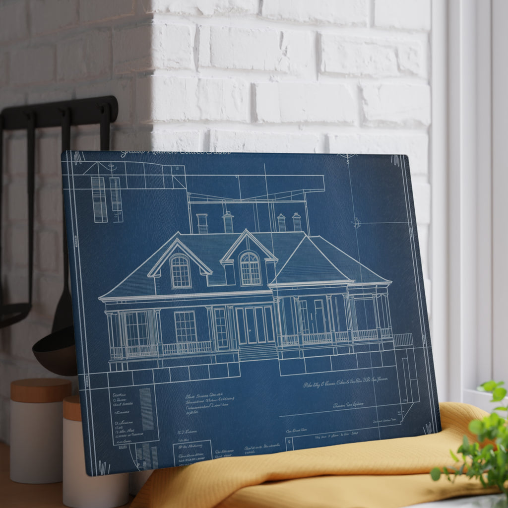 Realtor Gift Glass Cutting Board Vintage Architectural Blueprint Design Board