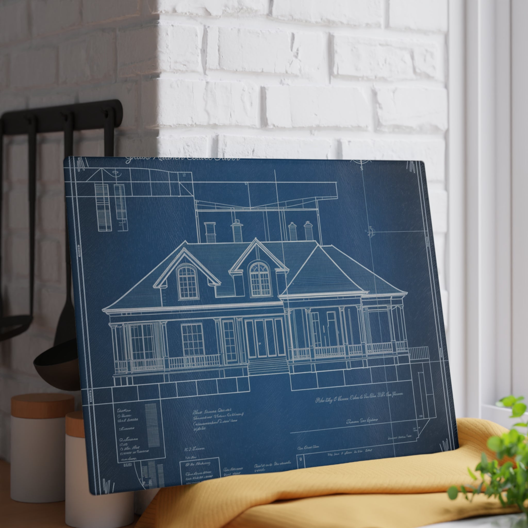 Realtor Gift Glass Cutting Board Vintage Architectural Blueprint Design Board
