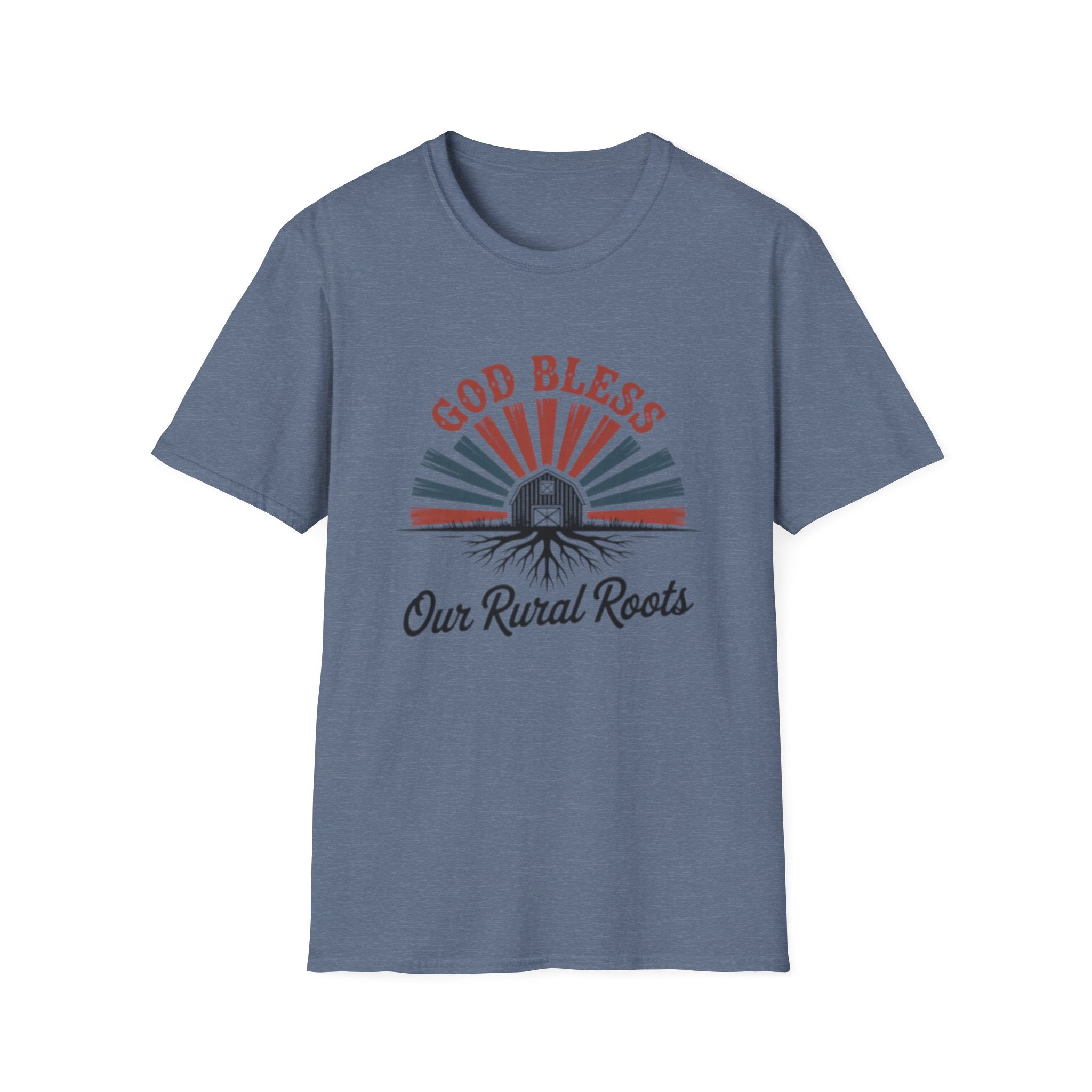 God Bless Our Rural Roots T-Shirt | Farm Barn Sunrise Tee
