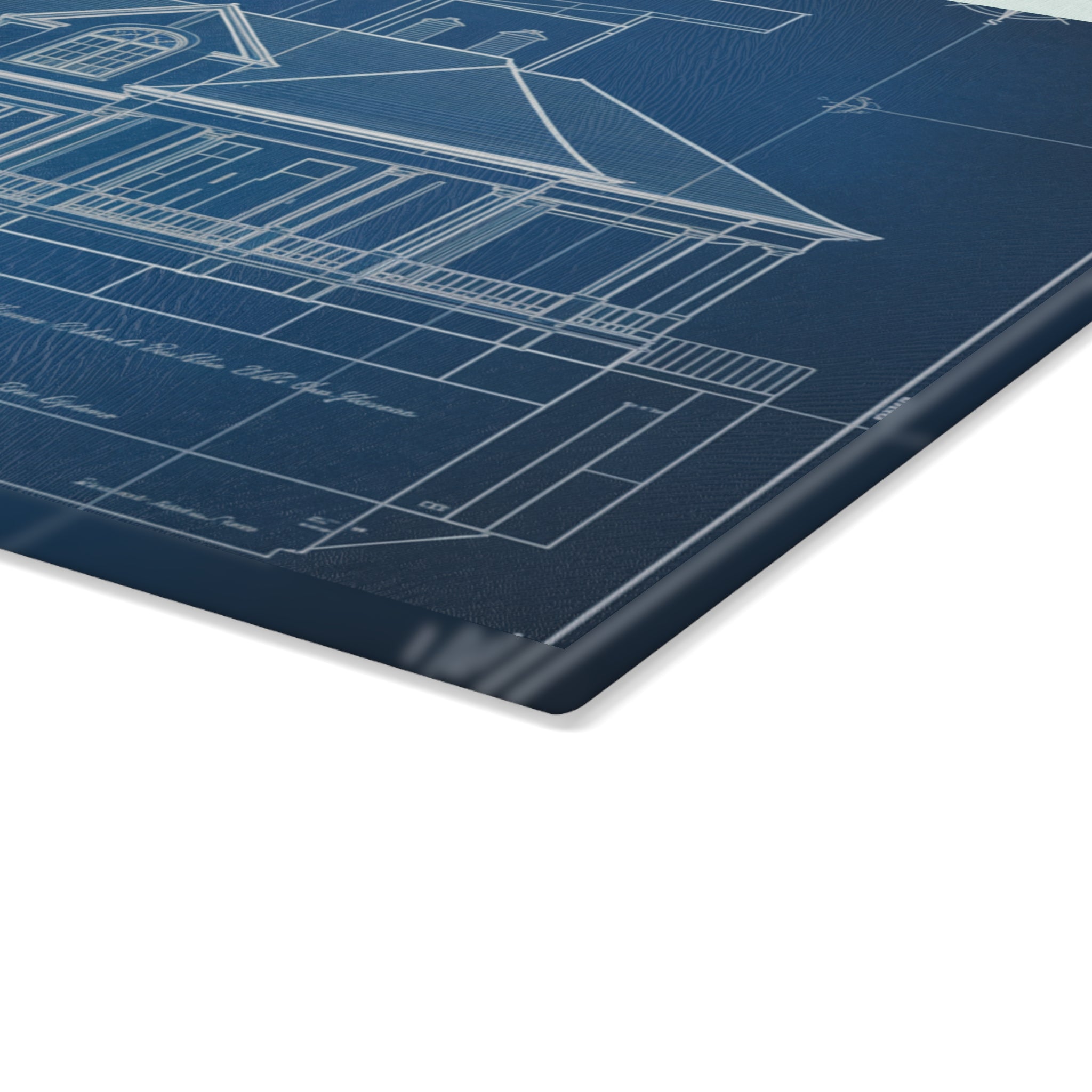Realtor Gift Glass Cutting Board Vintage Architectural Blueprint Design Board