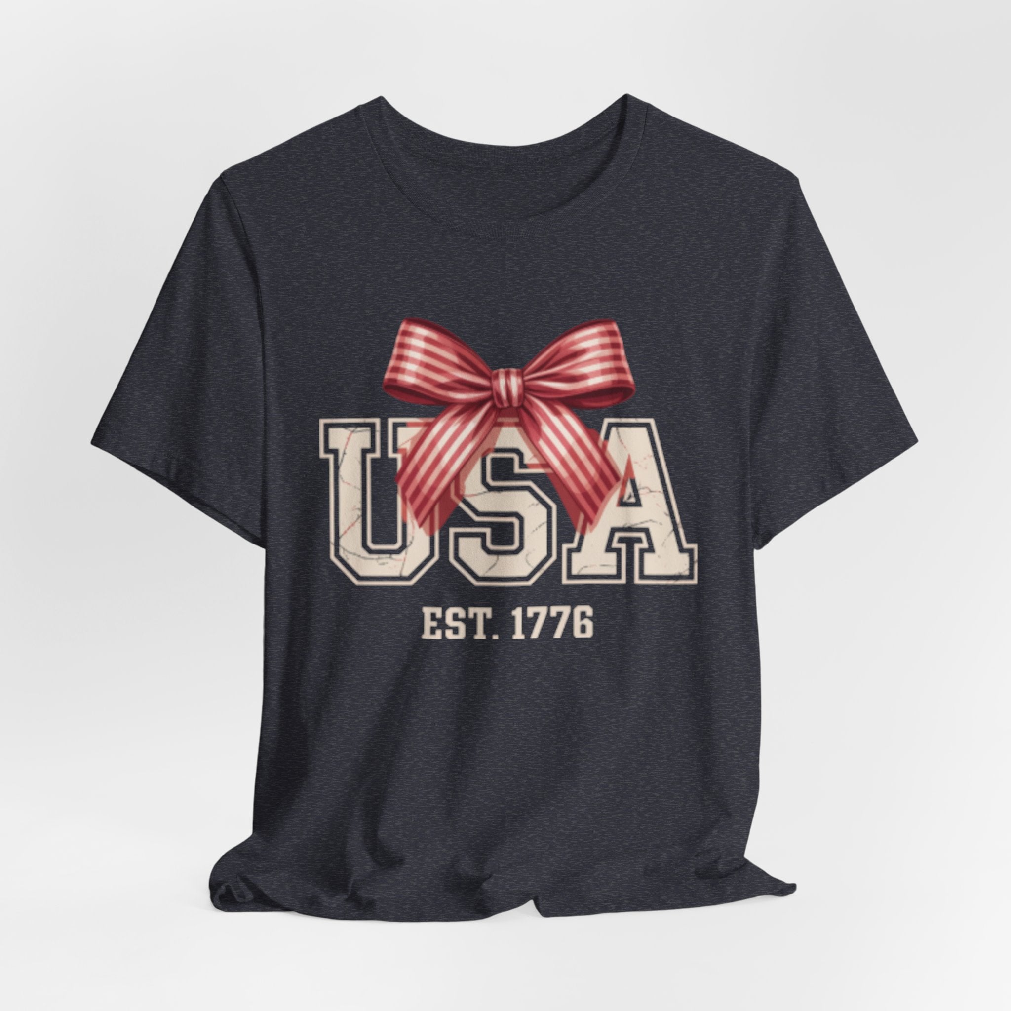 USA EST 1776 bow Fourth of July graphic Tee | Patriotic Fourth of July shirt