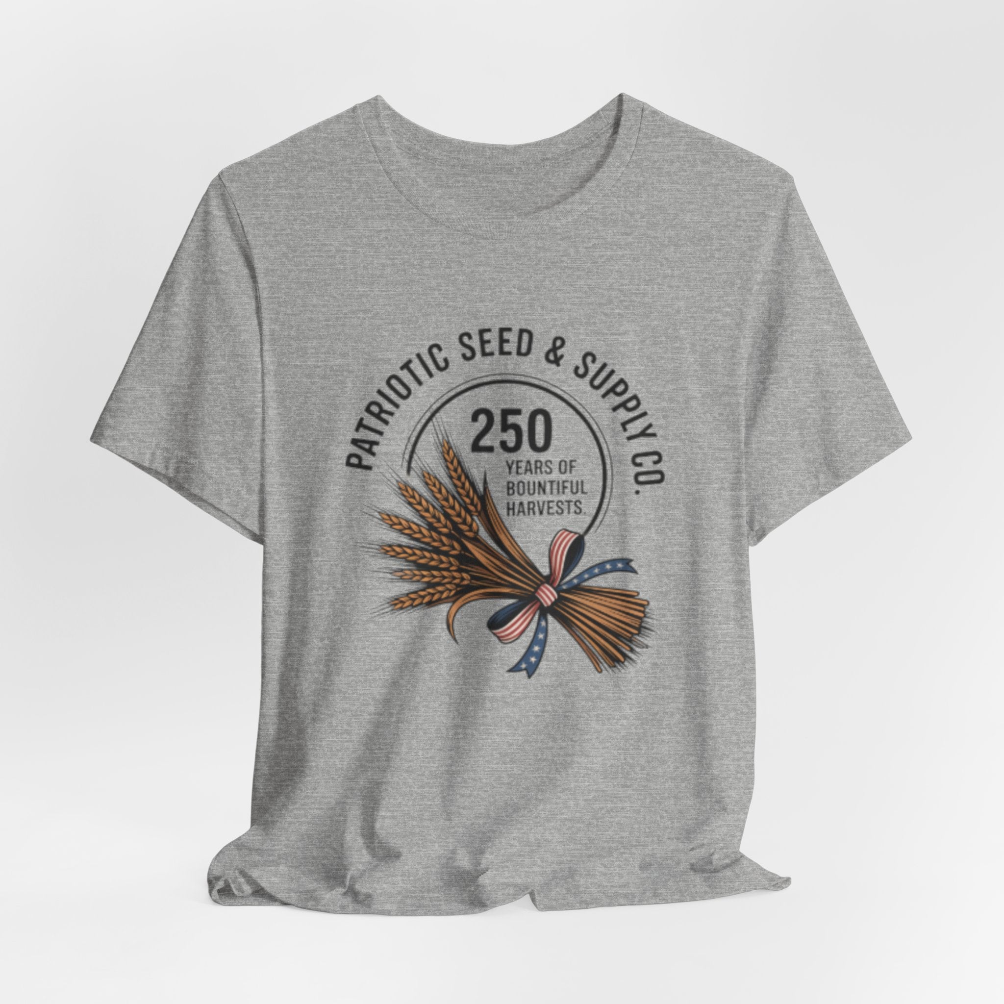 Patriotic Seed & Supply Co. T-Shirt — "250 Years of Bountiful Harvests" Rustic Wheat Graphic