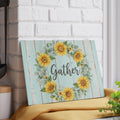 Sunflower Wreath Gather Glass Cutting Board | Farmhouse Kitchen Decor