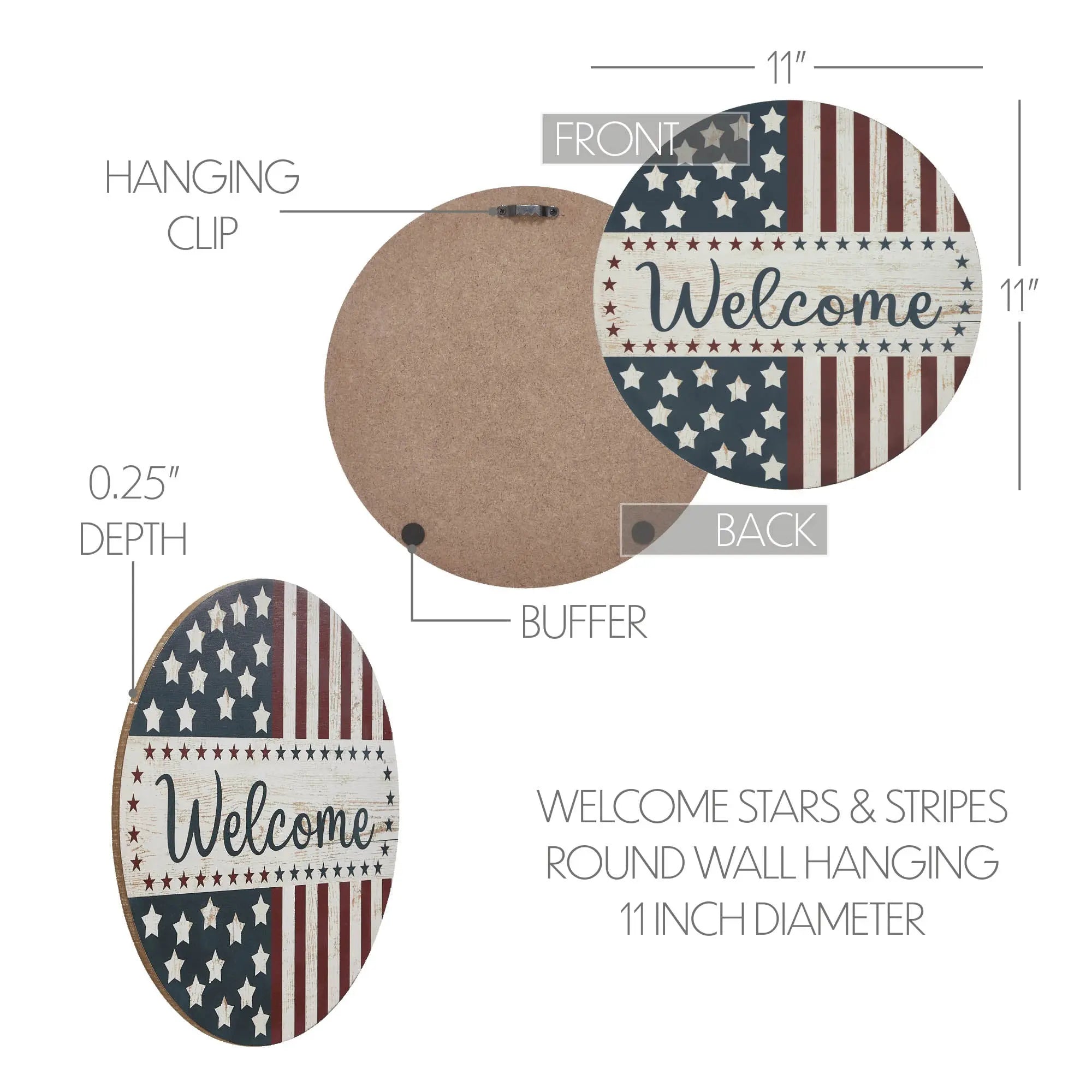 Patriotic Welcome Stars & Stripes Round Wall Hanging 11"