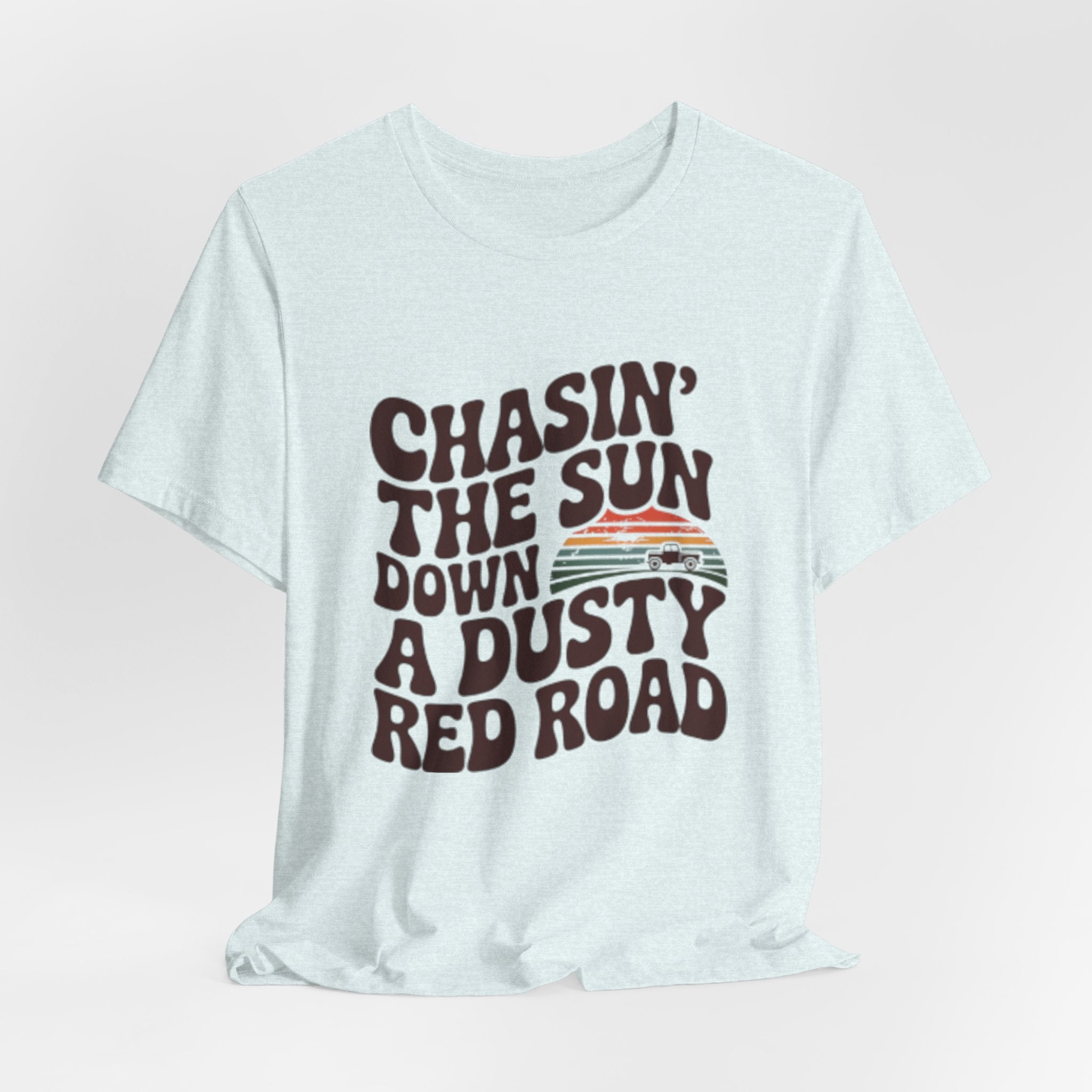 Retro 'Chasin' The Sun' Graphic Tee — Dusty Red Road Vintage Sunset T-Shirt