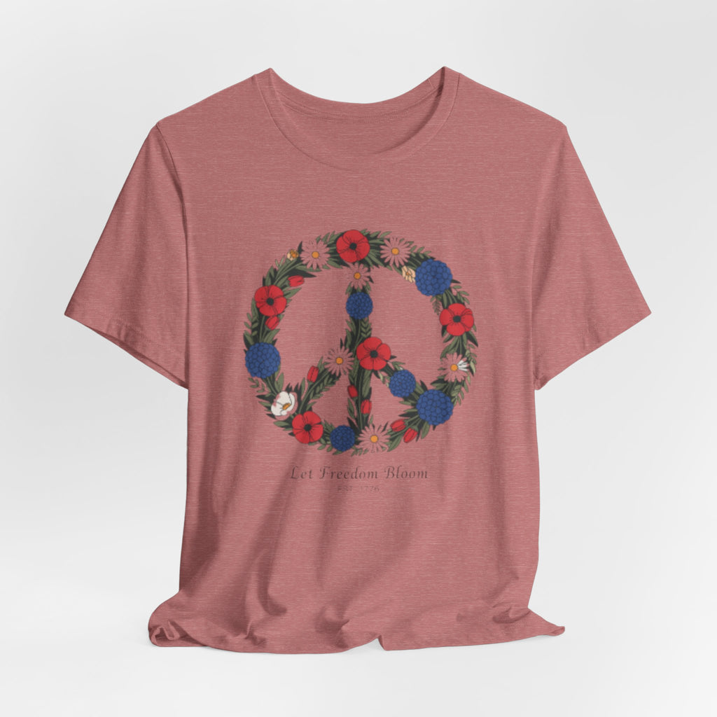 Floral Peace Sign Fourth of July T-Shirt | Red Blue flowers, Let Freedom Bloom