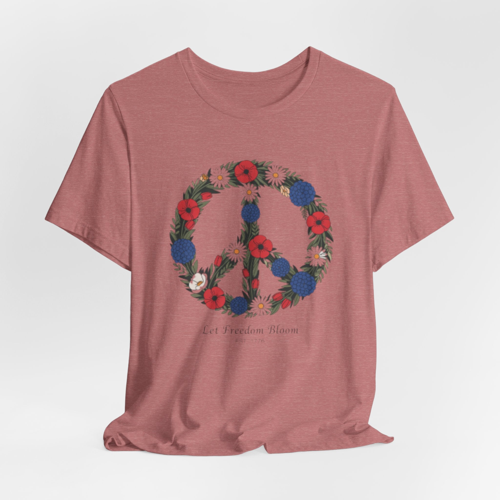 Floral Peace Sign Fourth of July T-Shirt | Red Blue flowers, Let Freedom Bloom