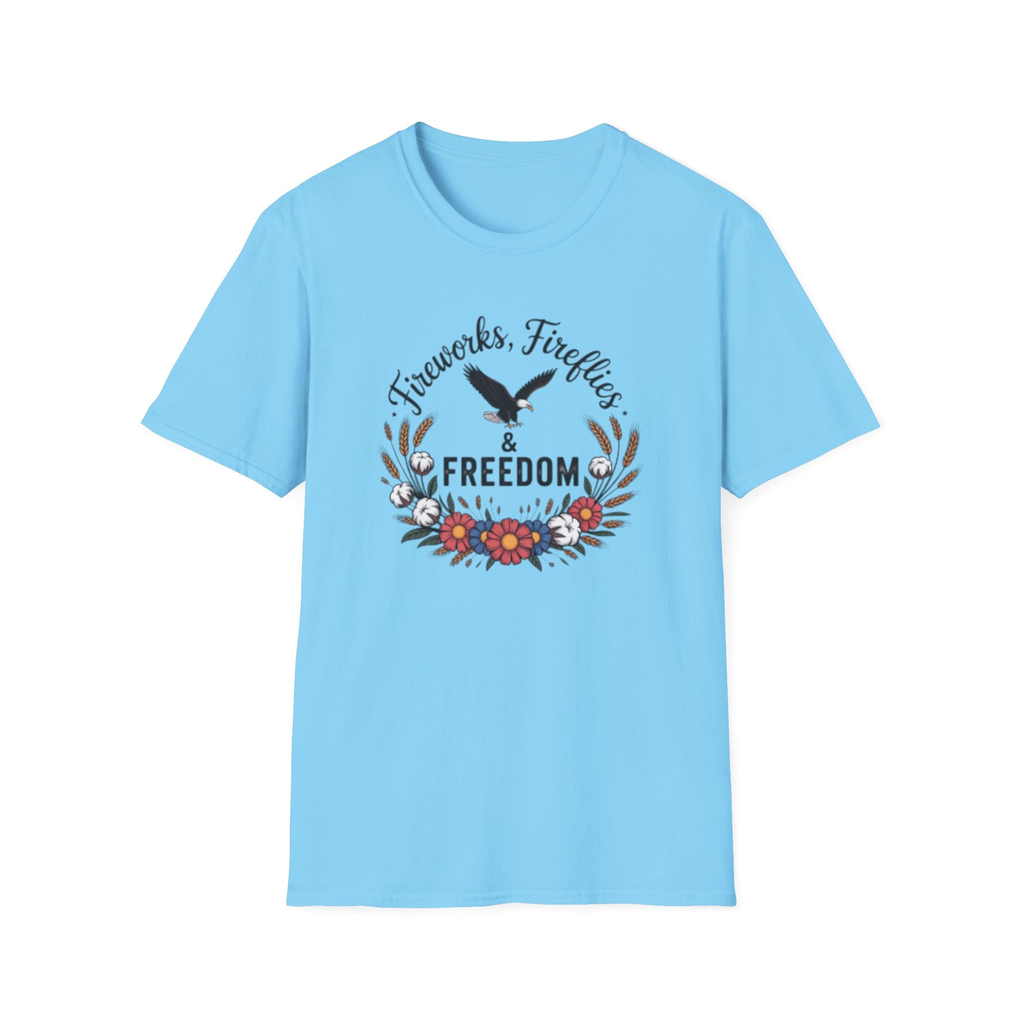 Fireworks Fireflies Freedom T-Shirt | Eagle Floral Wreath