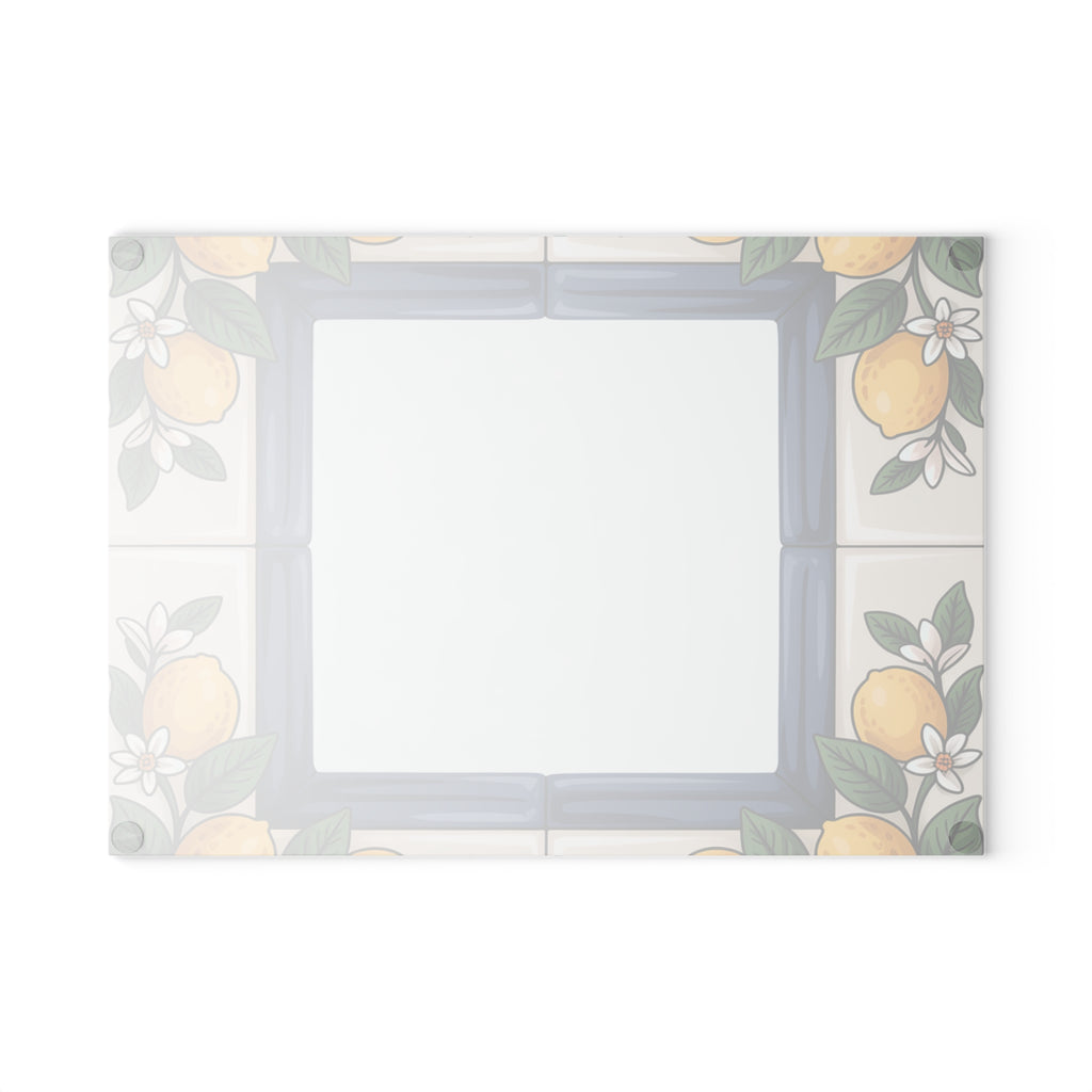 Lemon Tile Border Glass Cutting Board | Citrus Kitchen Decor